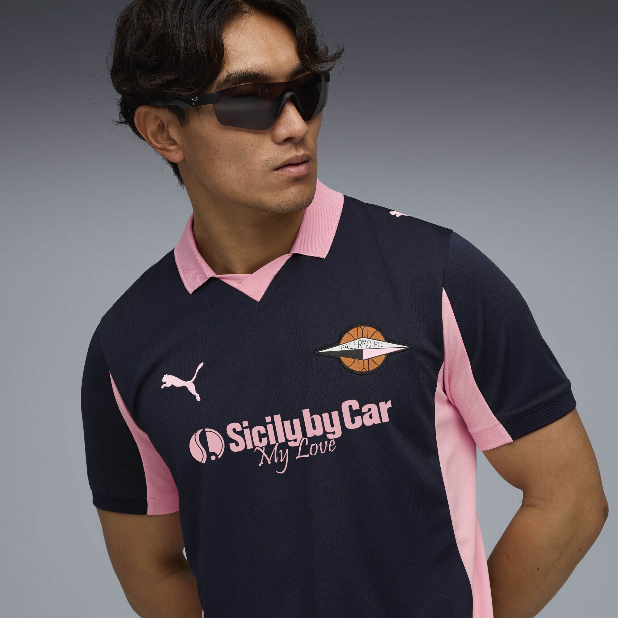 Poloshirt PUMA "Palermo F.C. 25/26 Replica Auswärtstrikot Herren", Herren, Gr. XL, deep navy team light pink blau, 100% Polyester, regular fit, Shirts 2