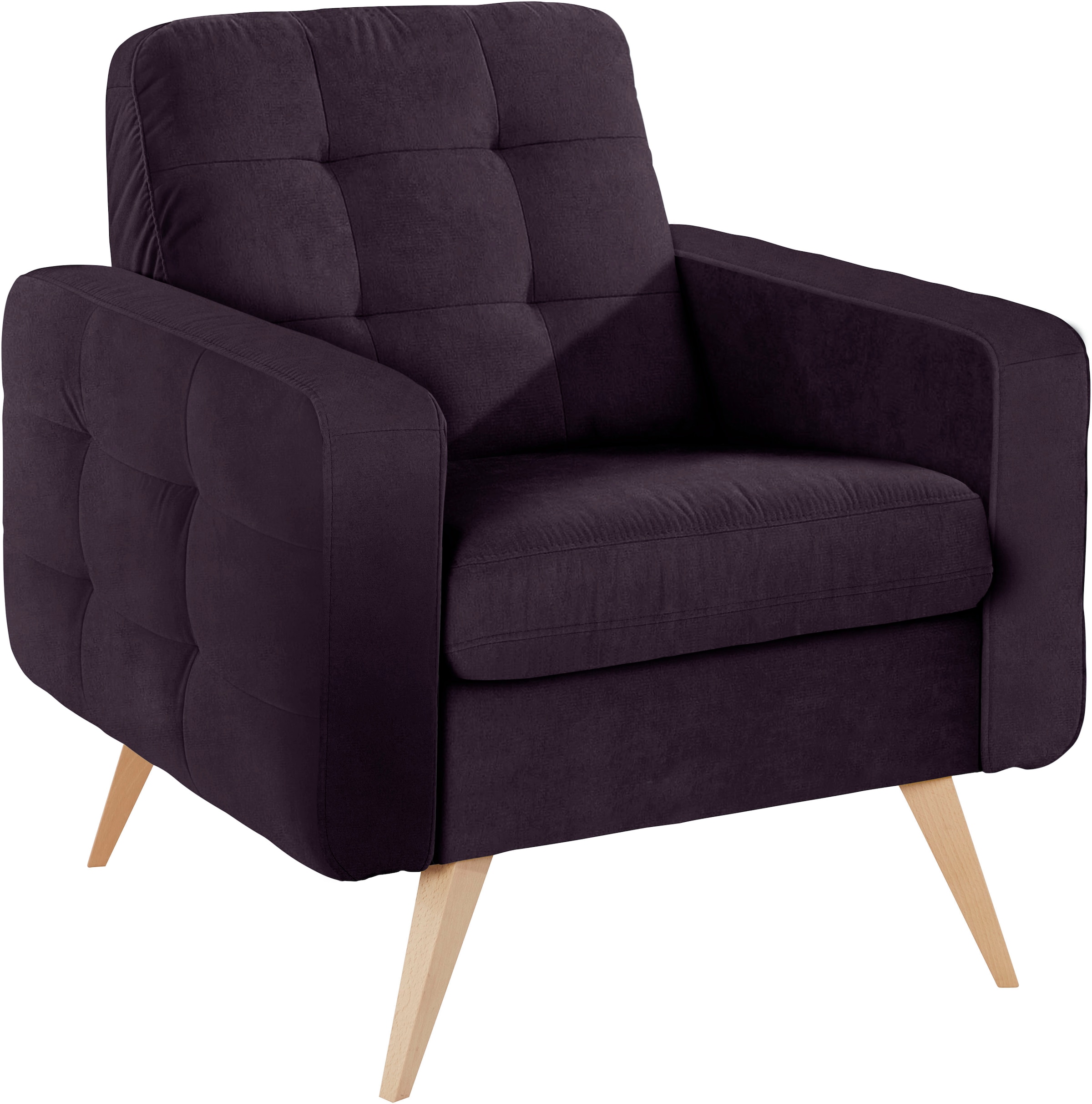 exxpo - sofa fashion Sessel »Nappa, Loungesessel, aktuelle Rückensteppung, bequem und modern«, hoher Holzfuß