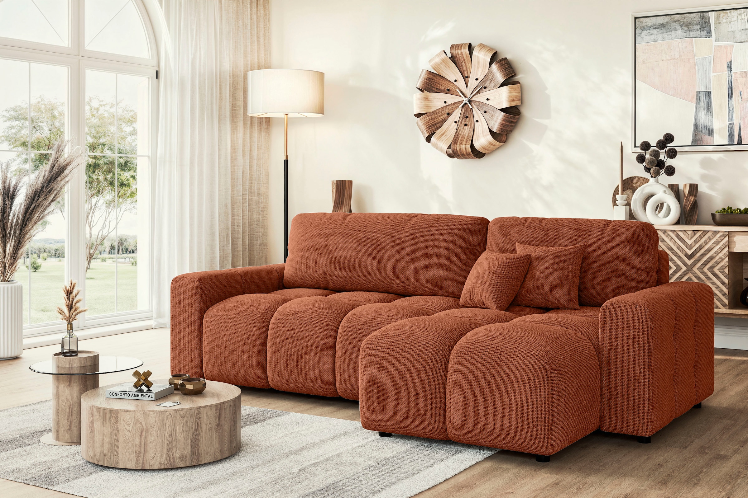 Home affaire Ecksofa "FELICI, Schlafsofa 233cm, L-Form mit Recamiere beidseitig montierbar" Designsofa mit Bettfunktion und Bettkasten, Maße B/T/H: 233/142/88 cm