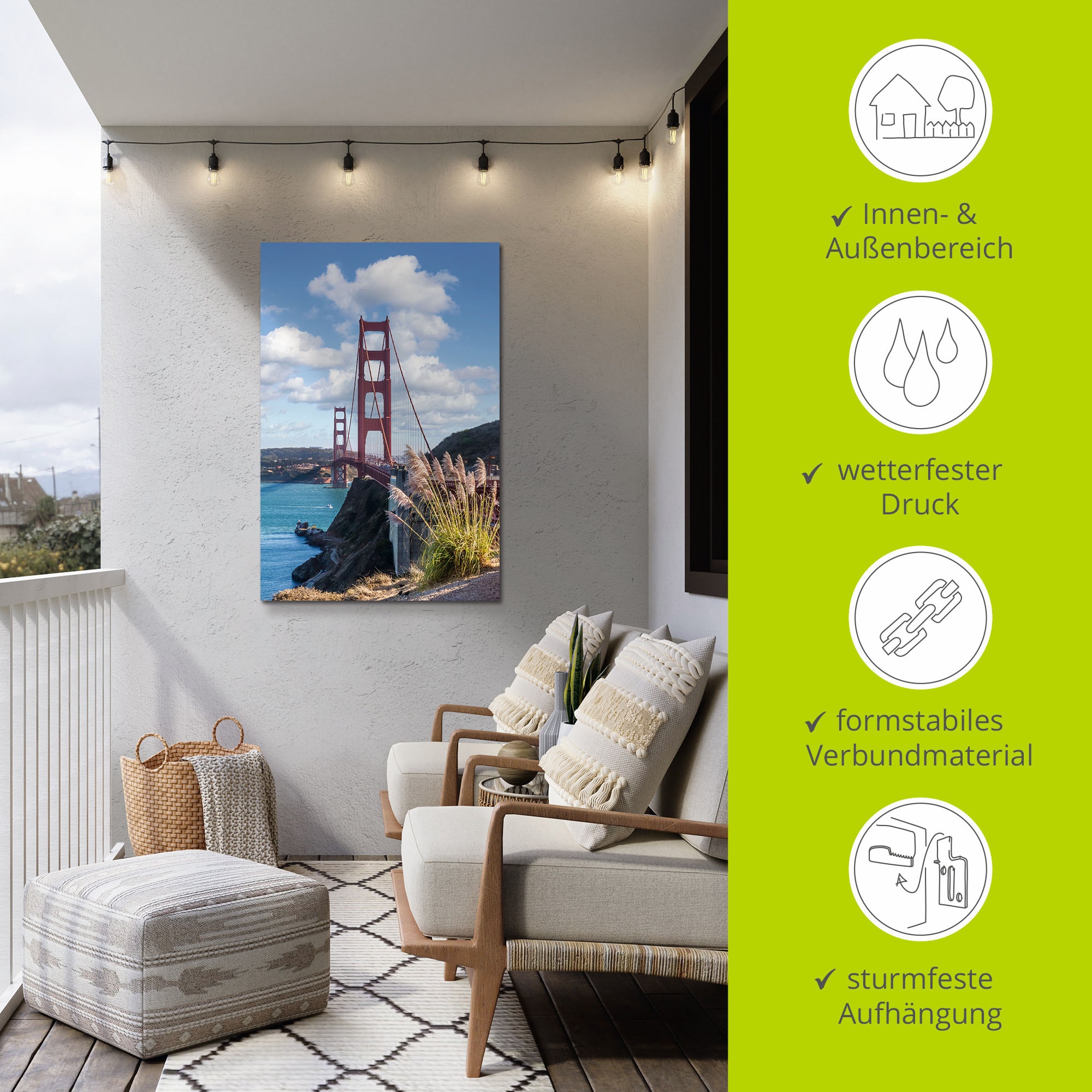 Artland Wandbild »SAN FRANCISCO Golden Gate Bridge«, San Francisco, (1 St.), als Leinwandbild in verschied. Größen
