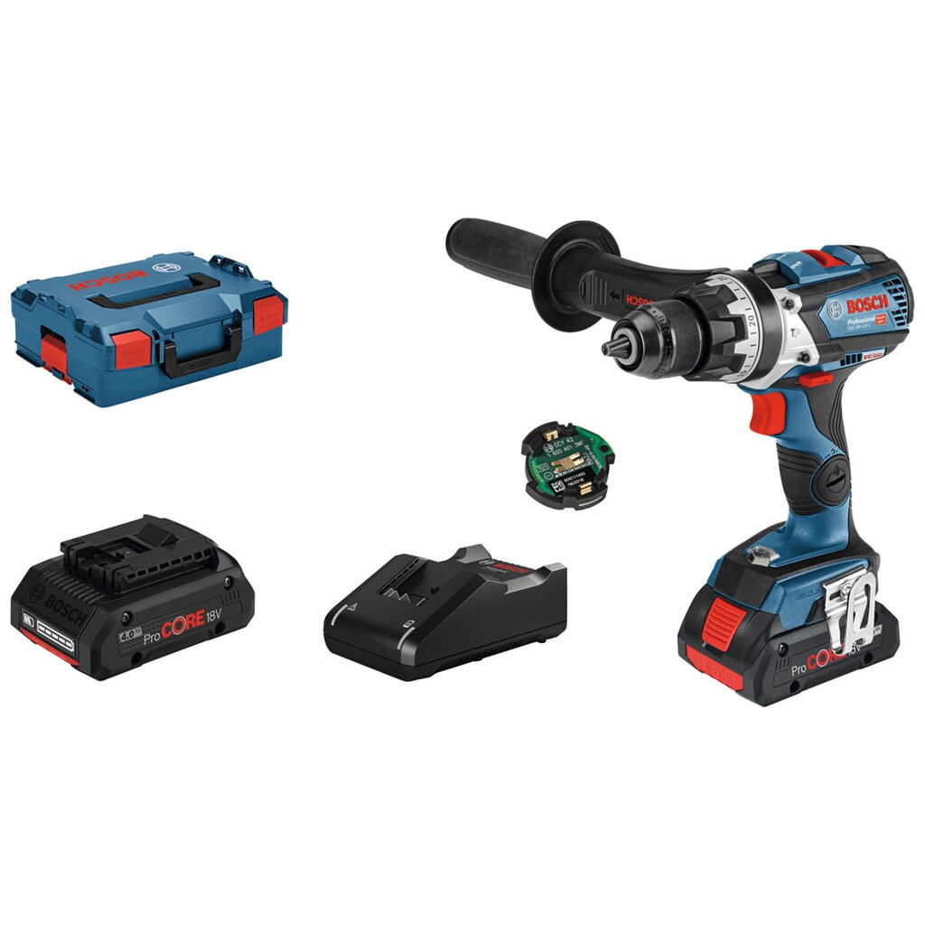 Bosch Professional Akku-Schlagbohrschrauber »GSB 18V-110 C«, (Set), mit 2 Akkus 18V/4,0Ah, Ladegerät und L-Boxx