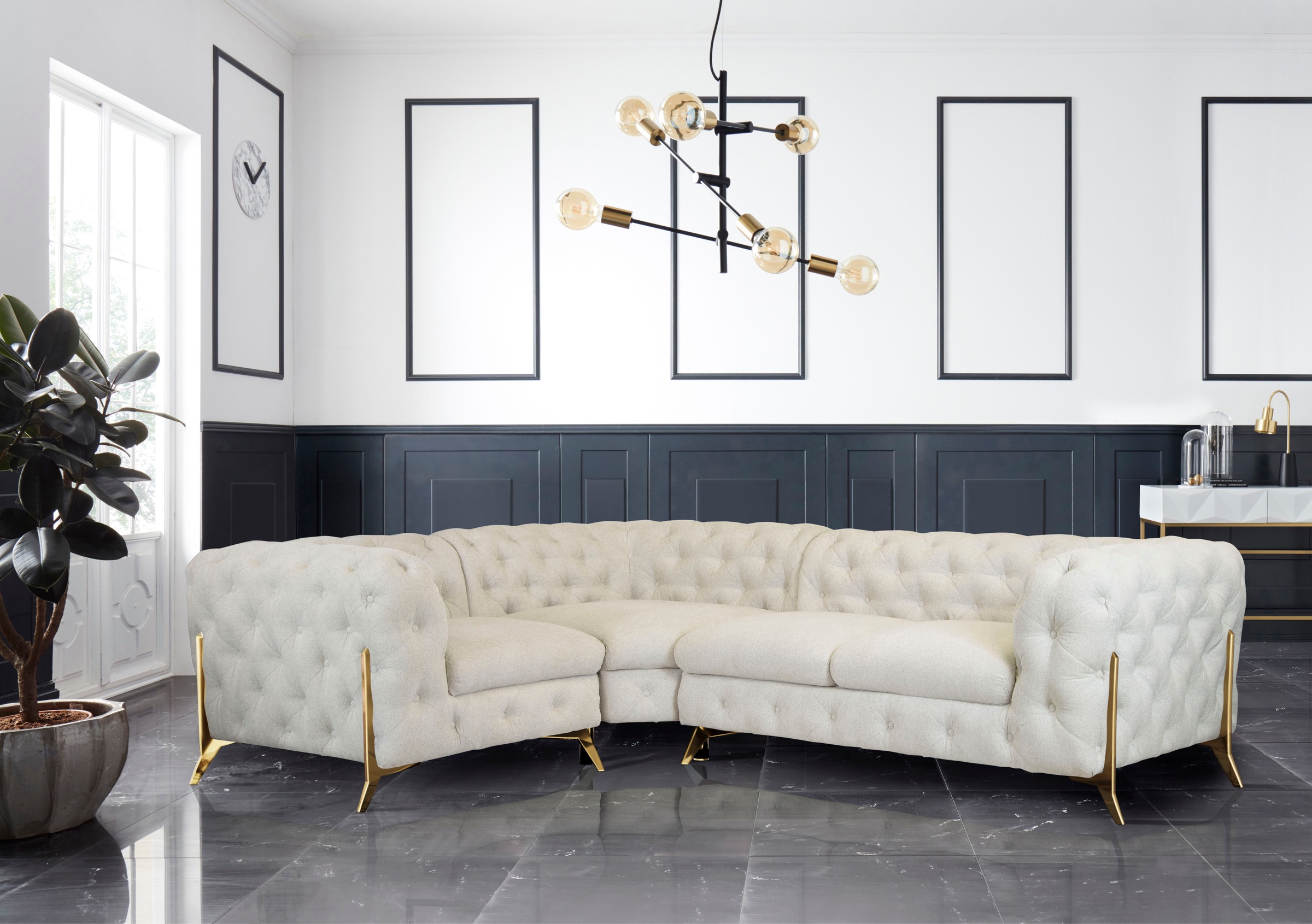 Leonique Chesterfield-Sofa »Amaury L-Form«, moderne Chersterfield-Optik, Breite 262 cm, Fußfarbe wählbar