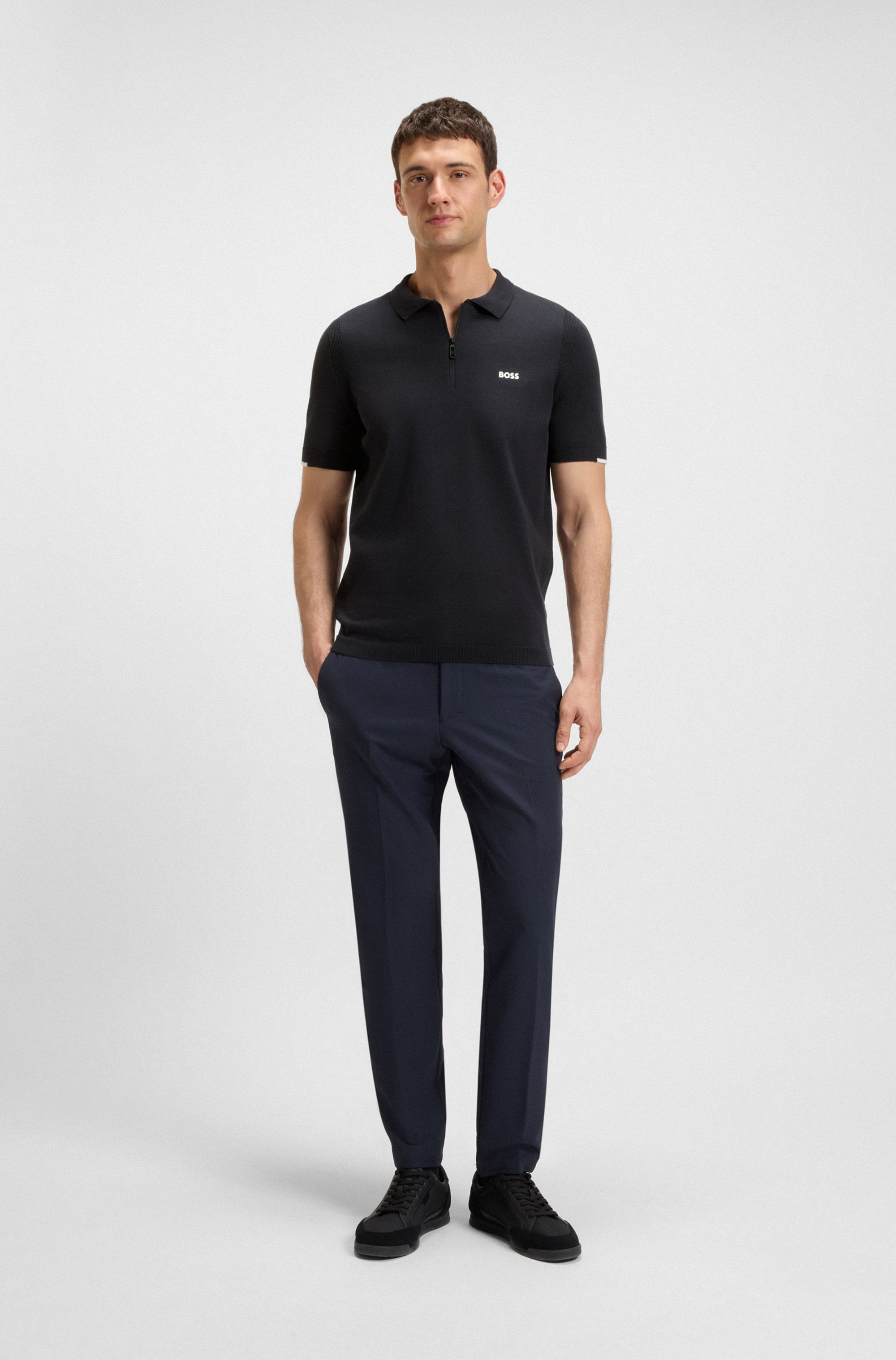 BOSS GREEN Kurzarmpullover »K Ever-X PS«, mit Perforierungen zur Belüftung