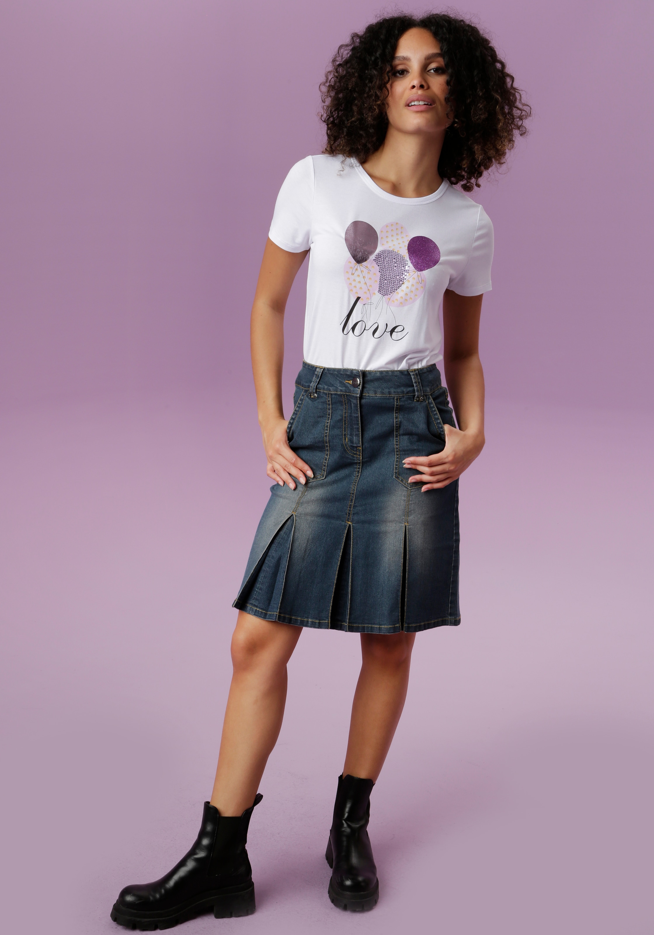 Aniston CASUAL Jeansrock, mit eingelegten Falten online bestellen | BAUR