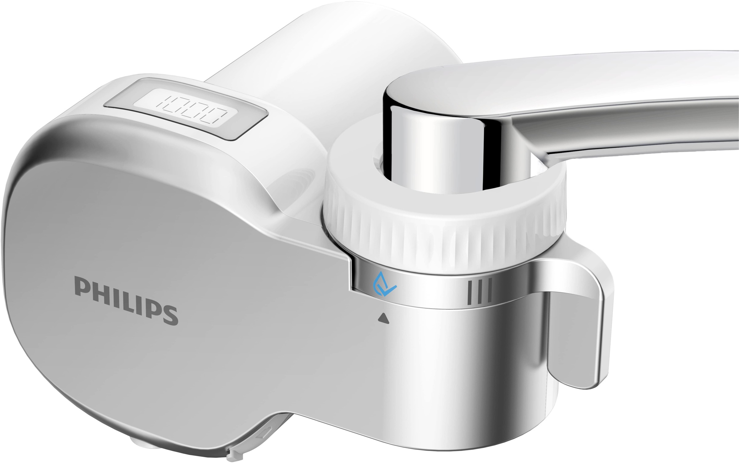 Philips Kalk- und Wasserfilter "Philips Ontap Wasserhahn-Filter mit Display inkl. 3 Ersatzfilter" Set, 4 Stk. tlg. Verbessert den Wassergeschmack, reduziert Verunreinigungen & Sedimente