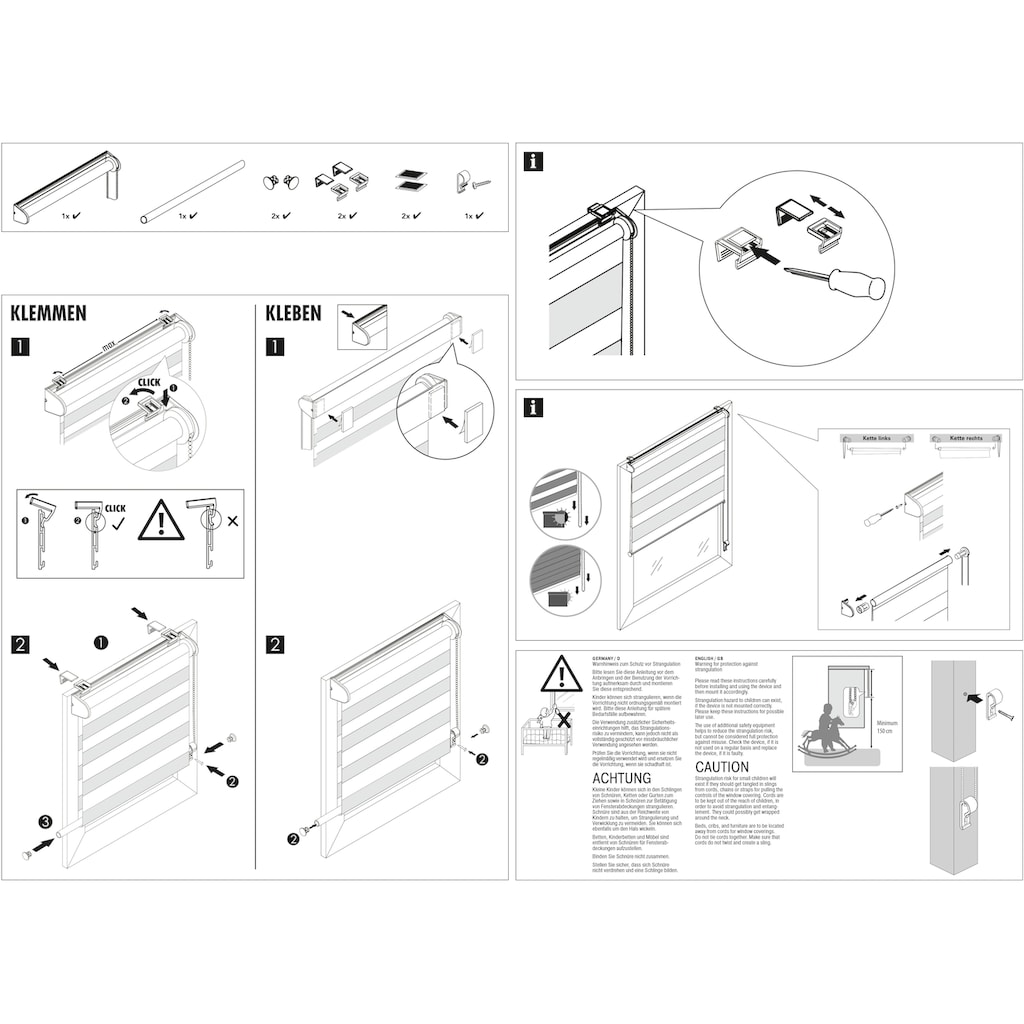 GARDINIA Doppelrollo »EASYFIX Duo Rollo Cut-Out Quadrat«, Lichtschutz, ohne Bohren