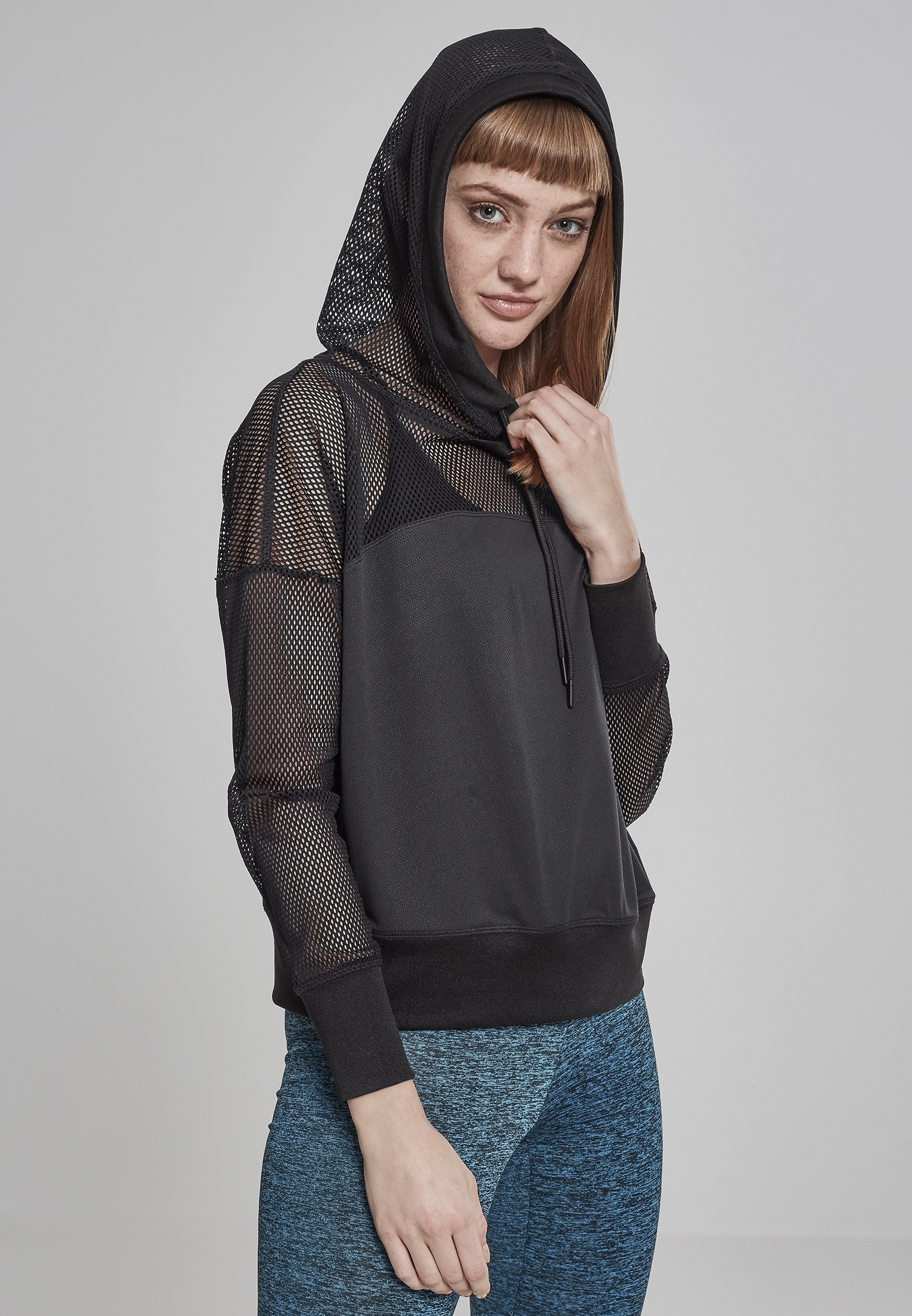 URBAN CLASSICS Rundhalspullover "Urban Classics Damen Ladies Mesh Hoody"