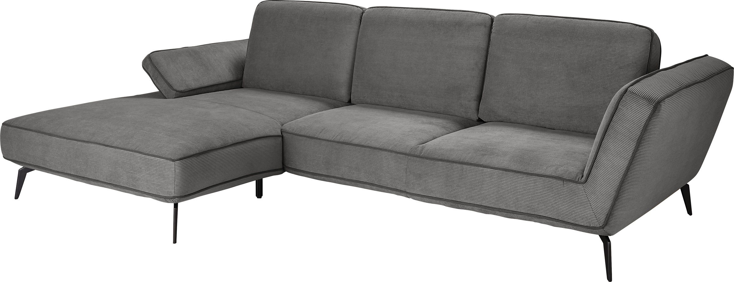 set one by Musterring Ecksofa »SO 4500, Füße schwarz matt, inkl Schwenkrückenfunktion, Cord, L-Form«, wahlweise mit Kopfstütze/Armteilverstellung/Rückenneigung