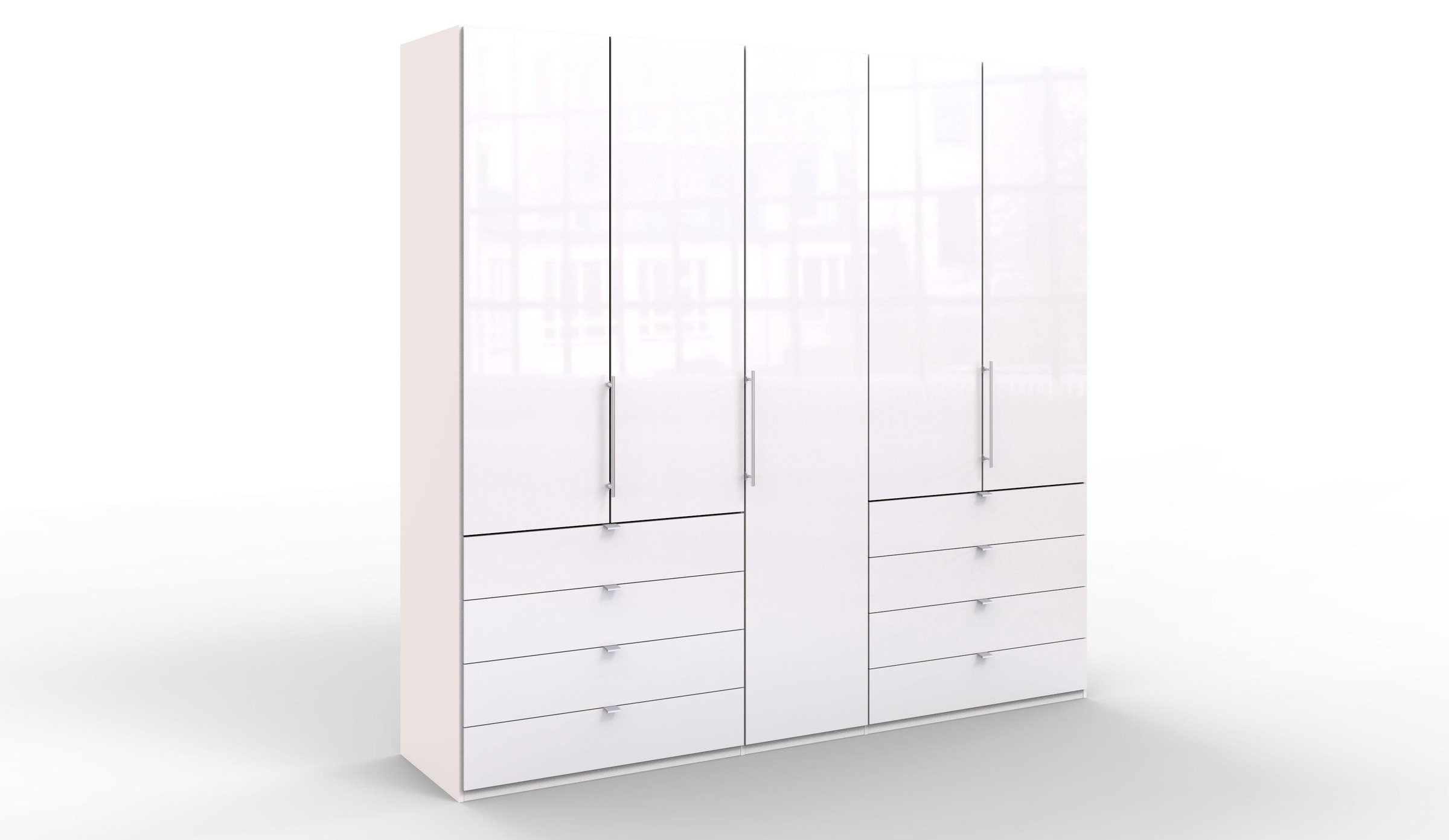WIEMANN Falttürenschrank »Loft, hochwertige Glasfront, Metallgriffe, viel Stauraum«, (3 Breiten: 200cm/250cm/300cm, Höhe: 236cm), Qualität trifft edles Design, 8 Schubkästen, 6 Türen