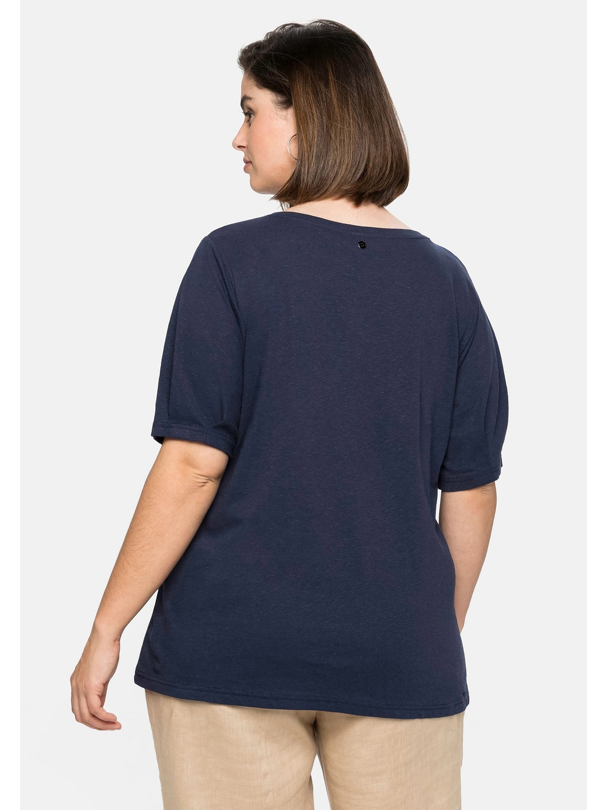 Größen«, BAUR aus | Puffärmeln »Große Sheego für mit kaufen Leinen-Viskose-Mix, T-Shirt