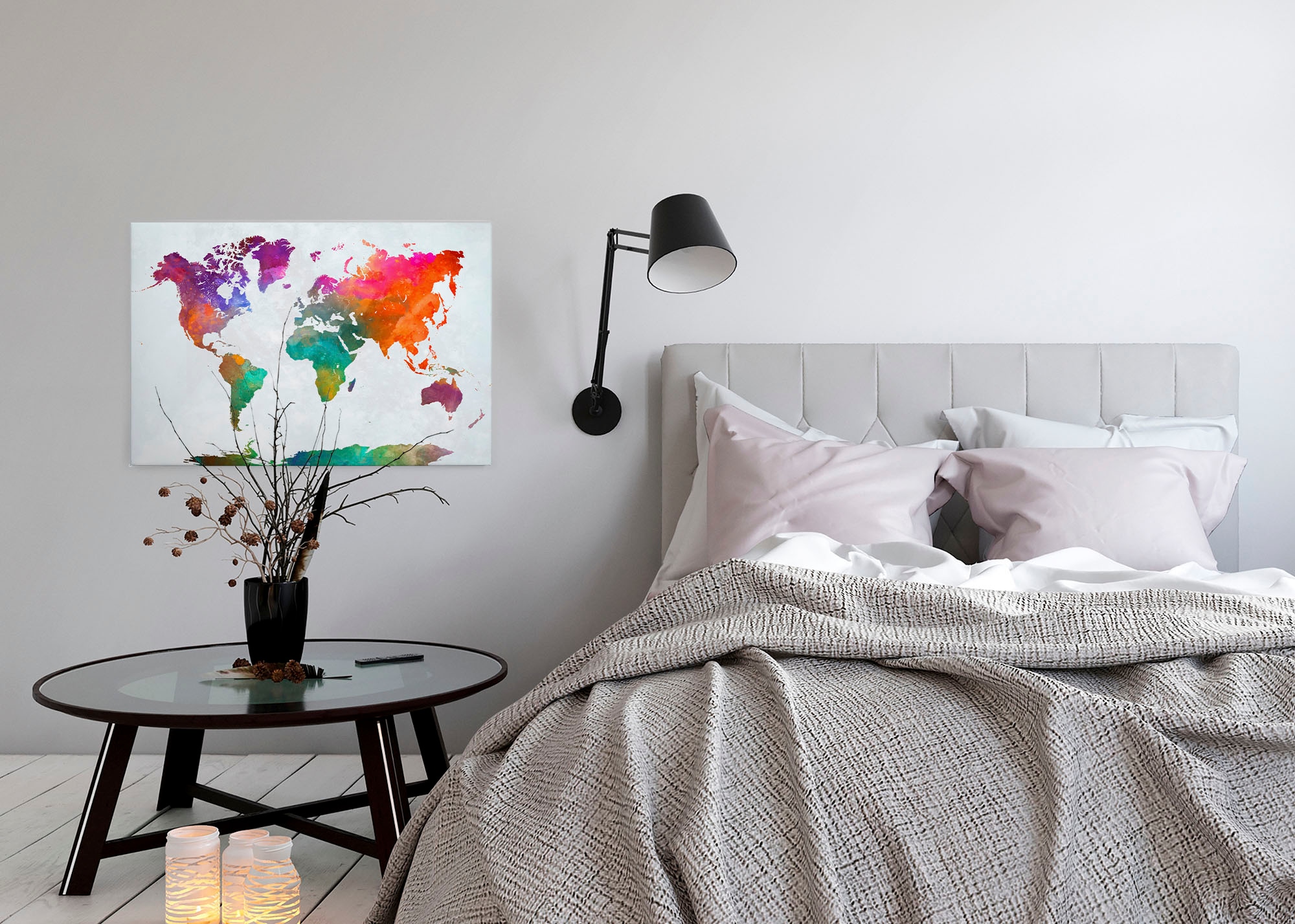 A.S. Création Leinwandbild »Global Map«, Kunst-Weltkarte-Kinder, (1 St.), Atlas Weltkarte Bunt Aquarell Keilrahmen Leinwand-Bild Wohnzimmer Wand
