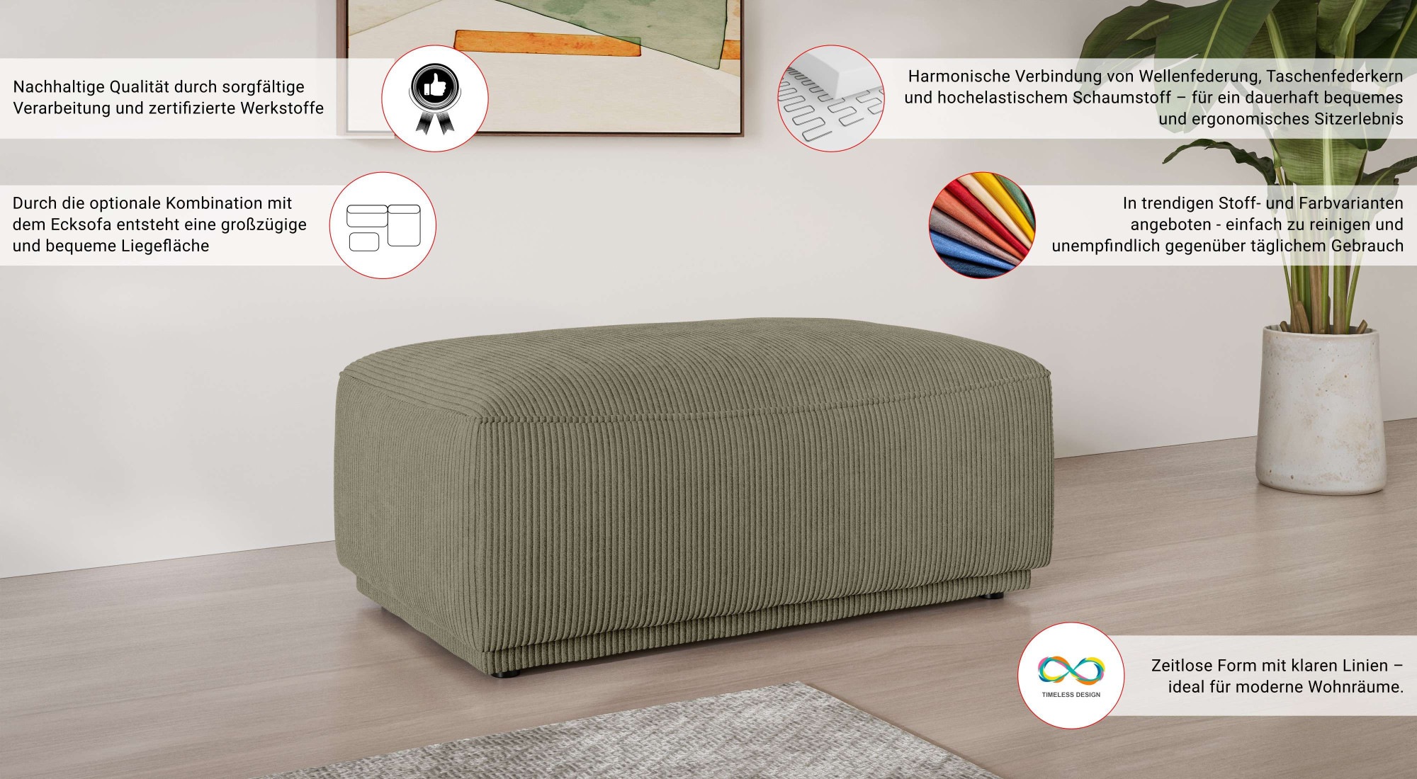 Thumbnail - s.Oliver Polsterhocker "EMMERIK Sitzhocker mit Wellenfederung, Maße B/T/H: 124,5/70,5/48 cm" hoher Sitzkomfort, gemütlic...