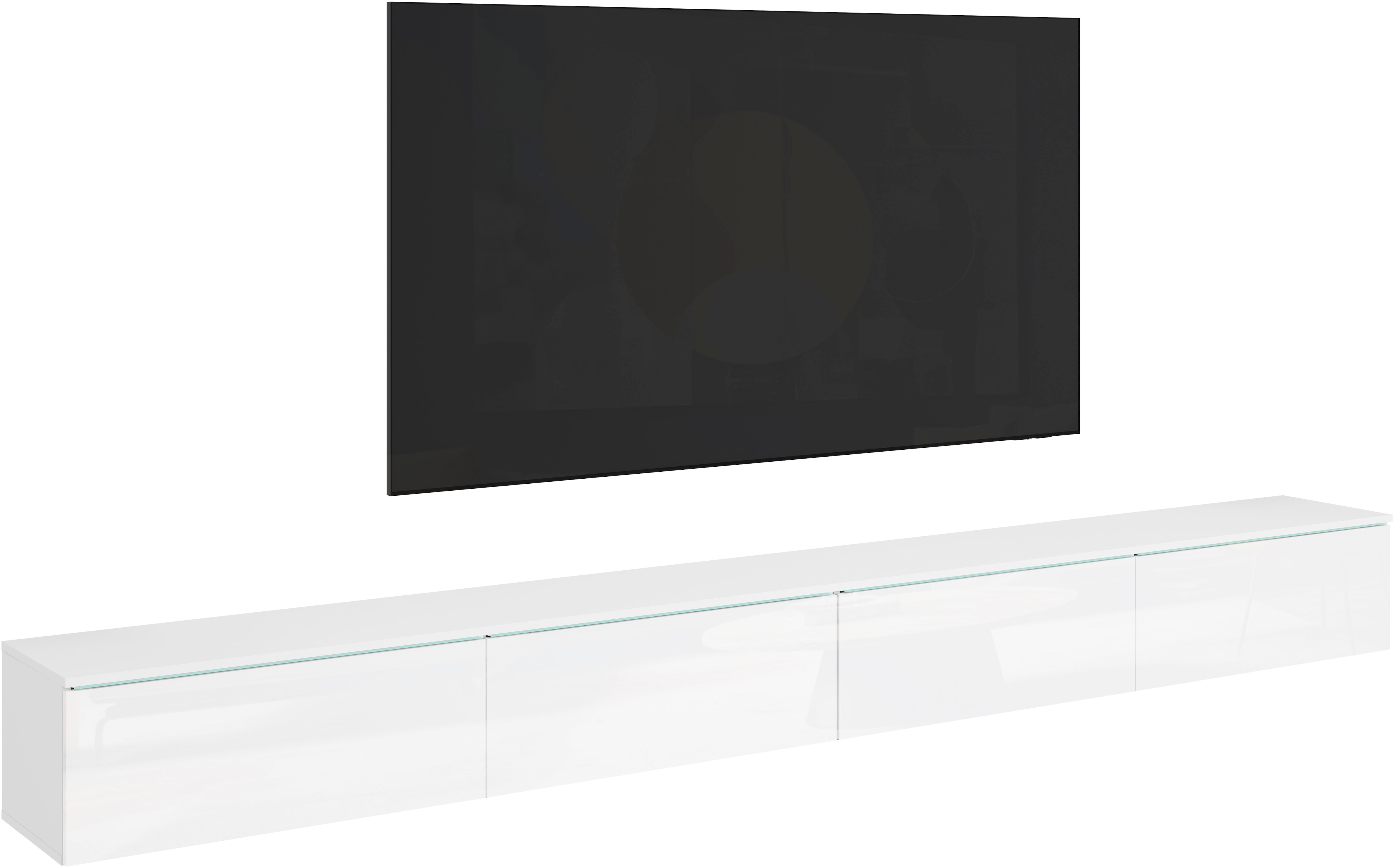 Home affaire Lowboard "Vera, TV-Schrank, Breite 300 cm, verschiedene Farbausführungen" 1 Stk. tlg. Mit LED, 4 Klappen, grifflose Fronten, hängend oder stehend
