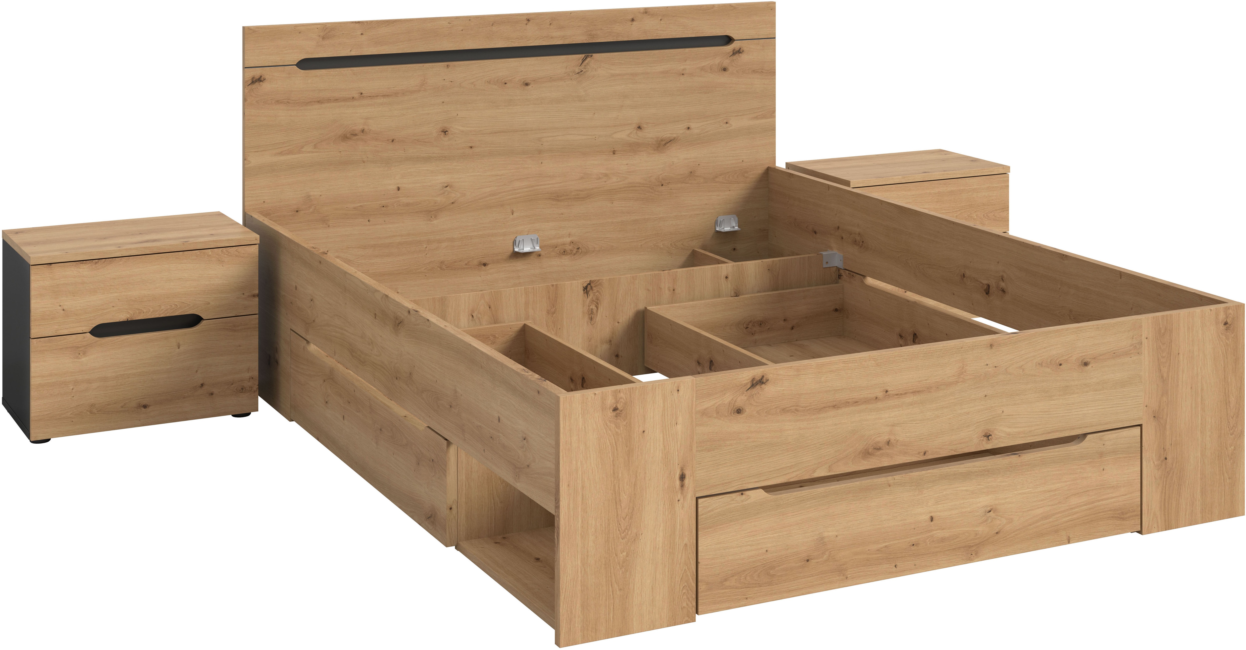 Thumbnail - Home affaire Schlafzimmer-Set "REHAT, 3-teilig, bestehend aus: Stauraumbett & 2x Nachtkommode" TOPSELLER, für Matratzeng...