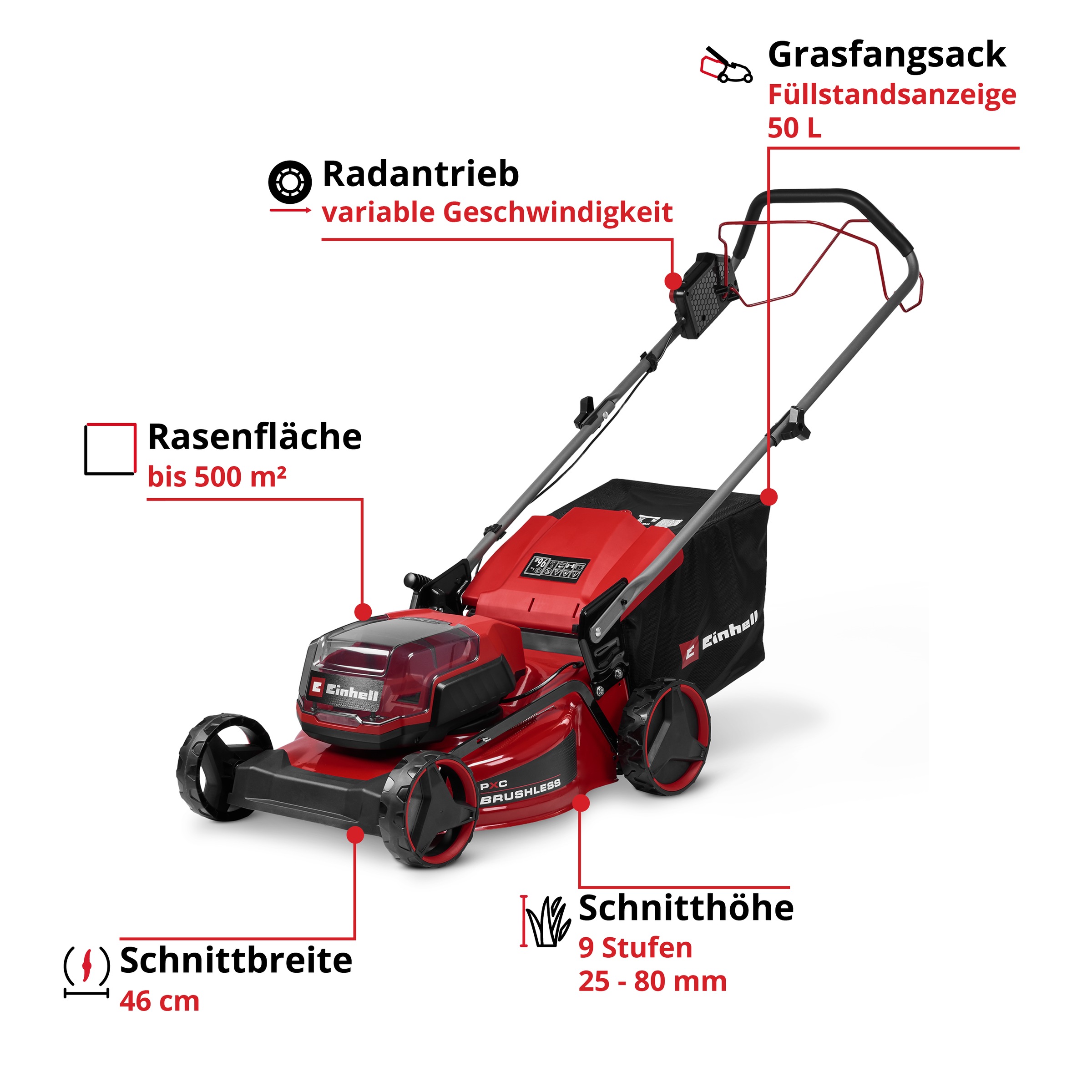 Einhell Akkurasenmäher »GC-CM 36/46 S Li BL (2x4,0Ah)« Inkl. Akku und Twincharger