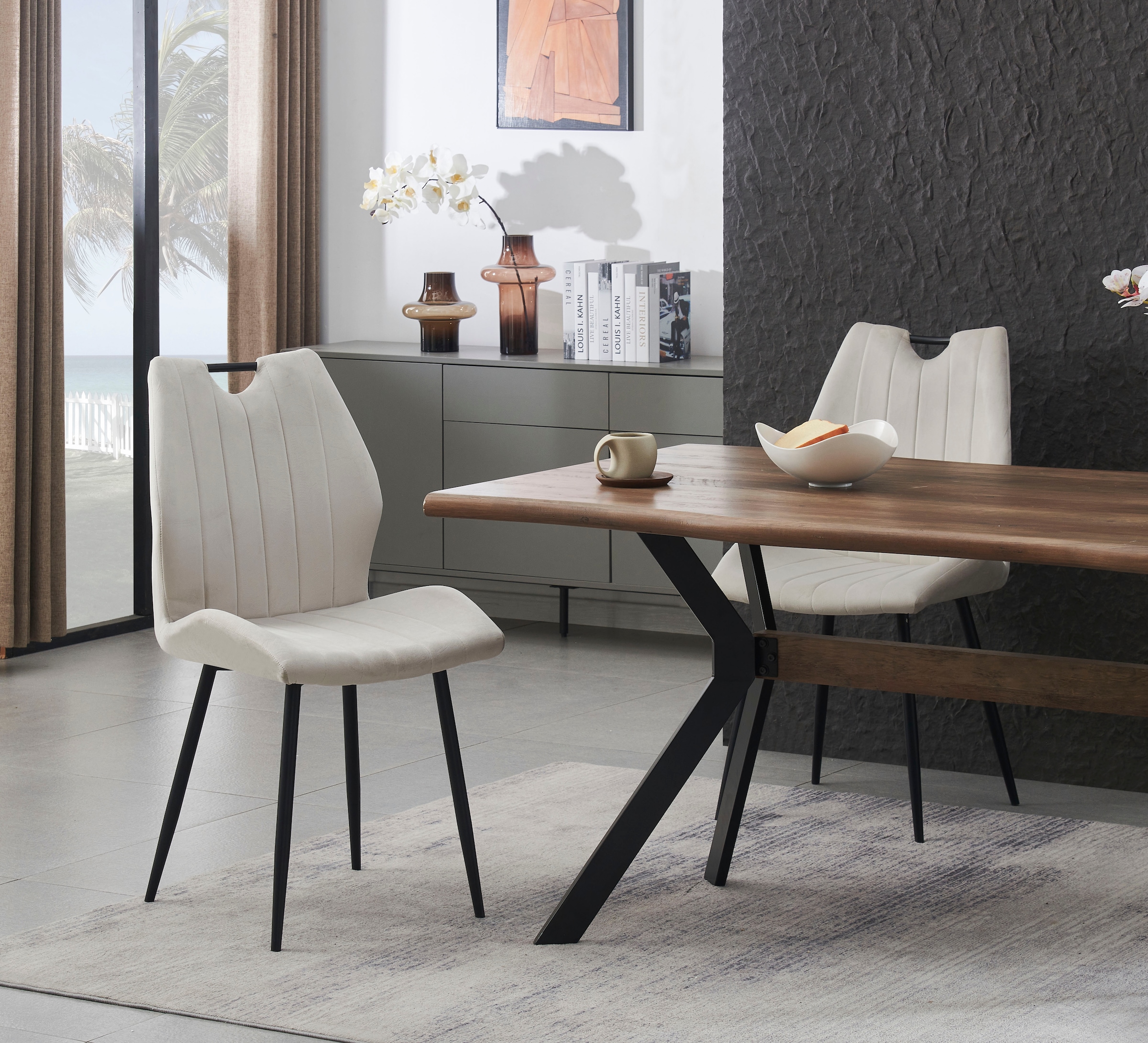 Home affaire Esszimmerstuhl »KILLAM, 2er Set, mit Metallgestell in matt schwarz« (Set) 2 Stk.in verschiedenen Farben, Belsatbarkeit pro Stuhl 120 kg, mit Griffloch