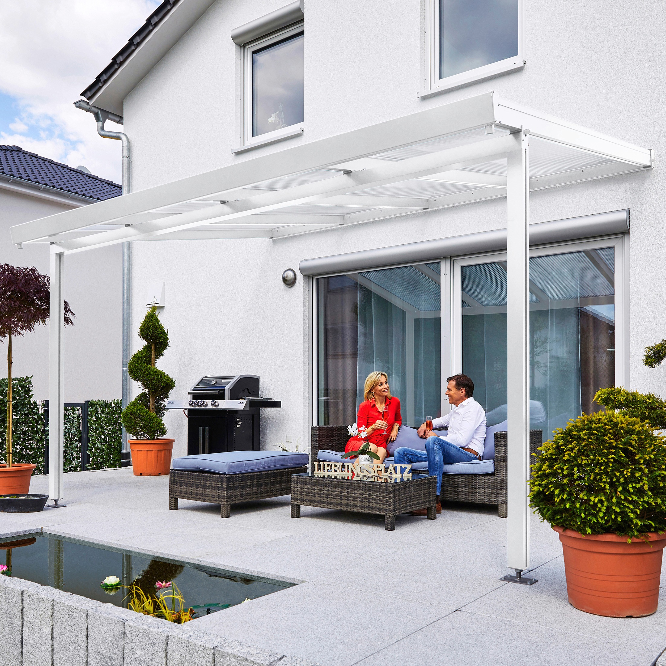 GUTTA Terrassendach "Premium", BxT: 410x306 cm, Dach Polycarbonat gestreift weiß
