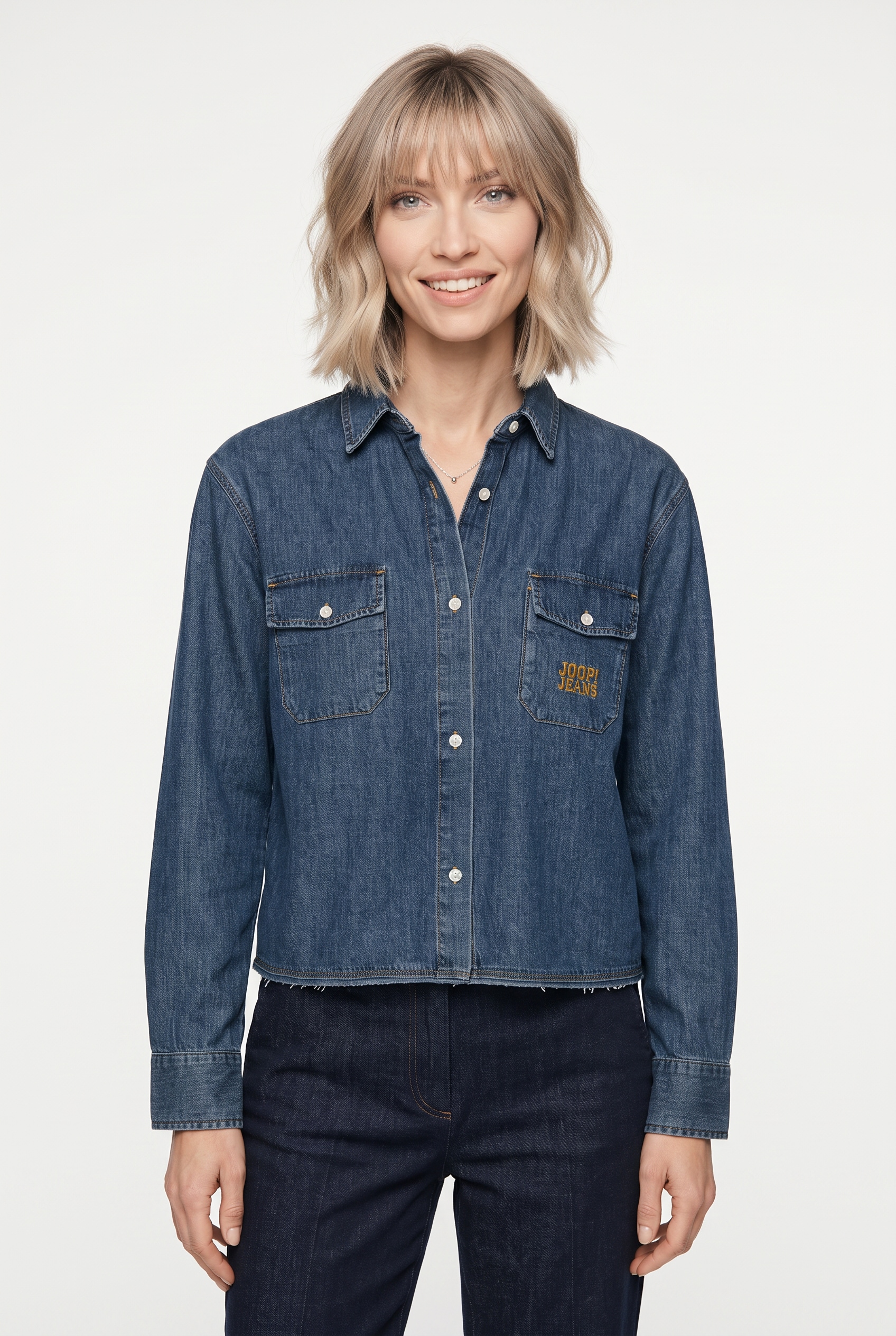 JOOP Jeansbluse "Ude" Regular fit mit Hemdkragen und Rückenfalte