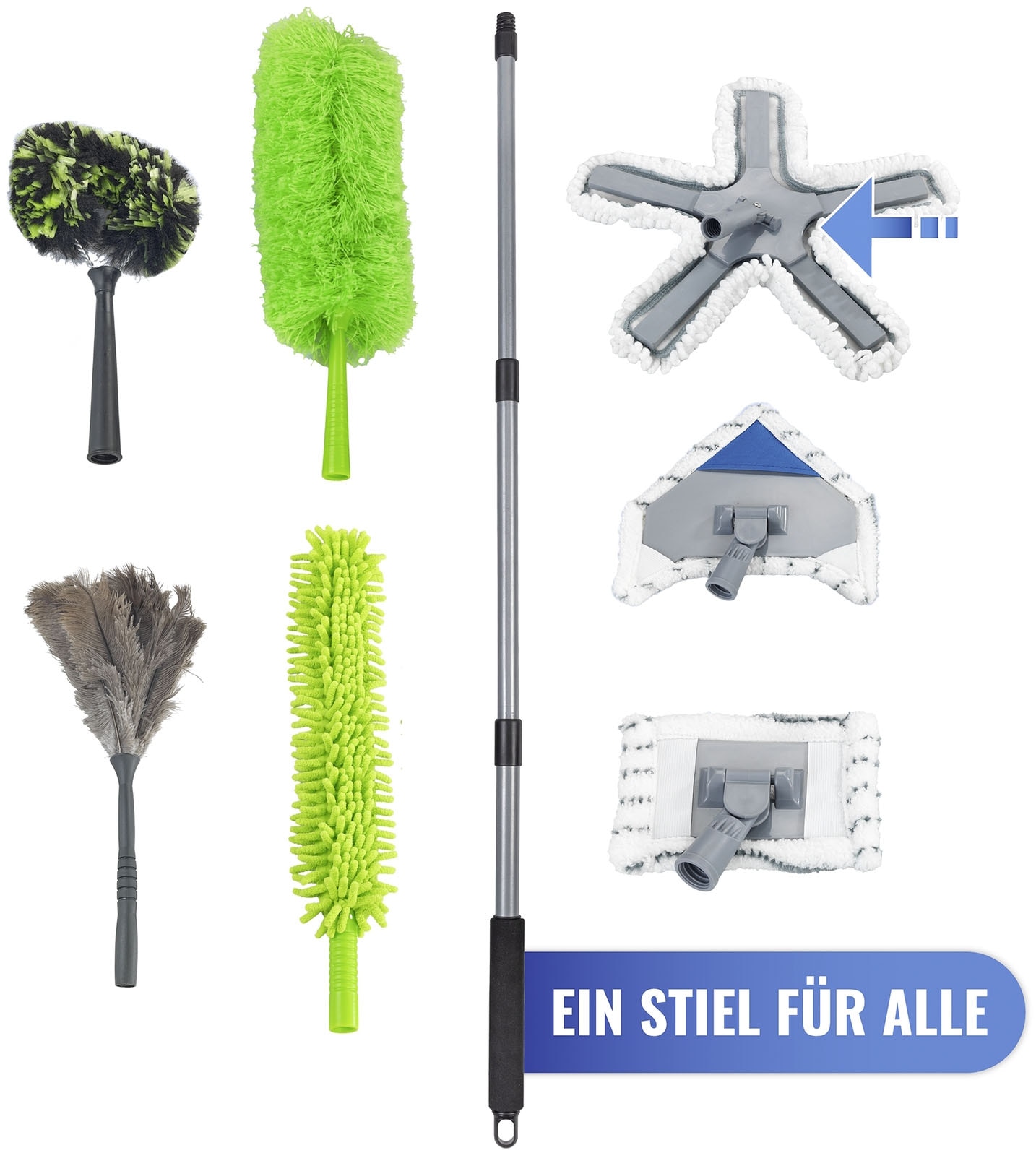Maximex Bodenwischer-Set »Modell Oktopus mit Teleskopstiel«, (Set, 4 St.), 360° Duo-Knickgelenk, Mikrofaser-Bezug, reinigt nur mit Wasser