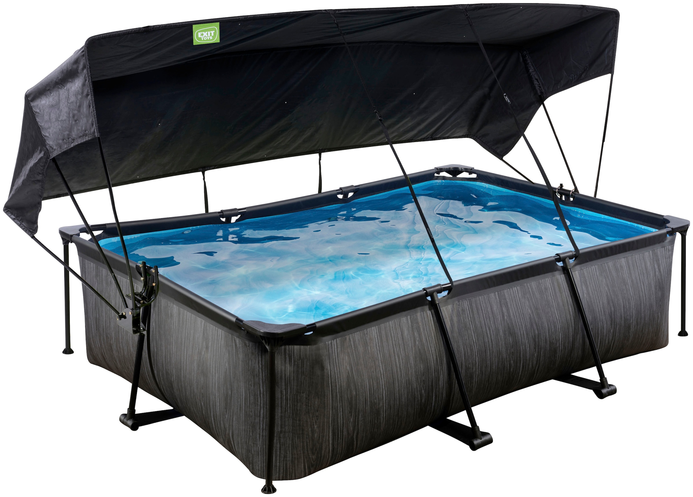 Framepool »Black Wood Pool 220x150x65cm«, mit Filterpumpe und Sonnensegel - schwarz