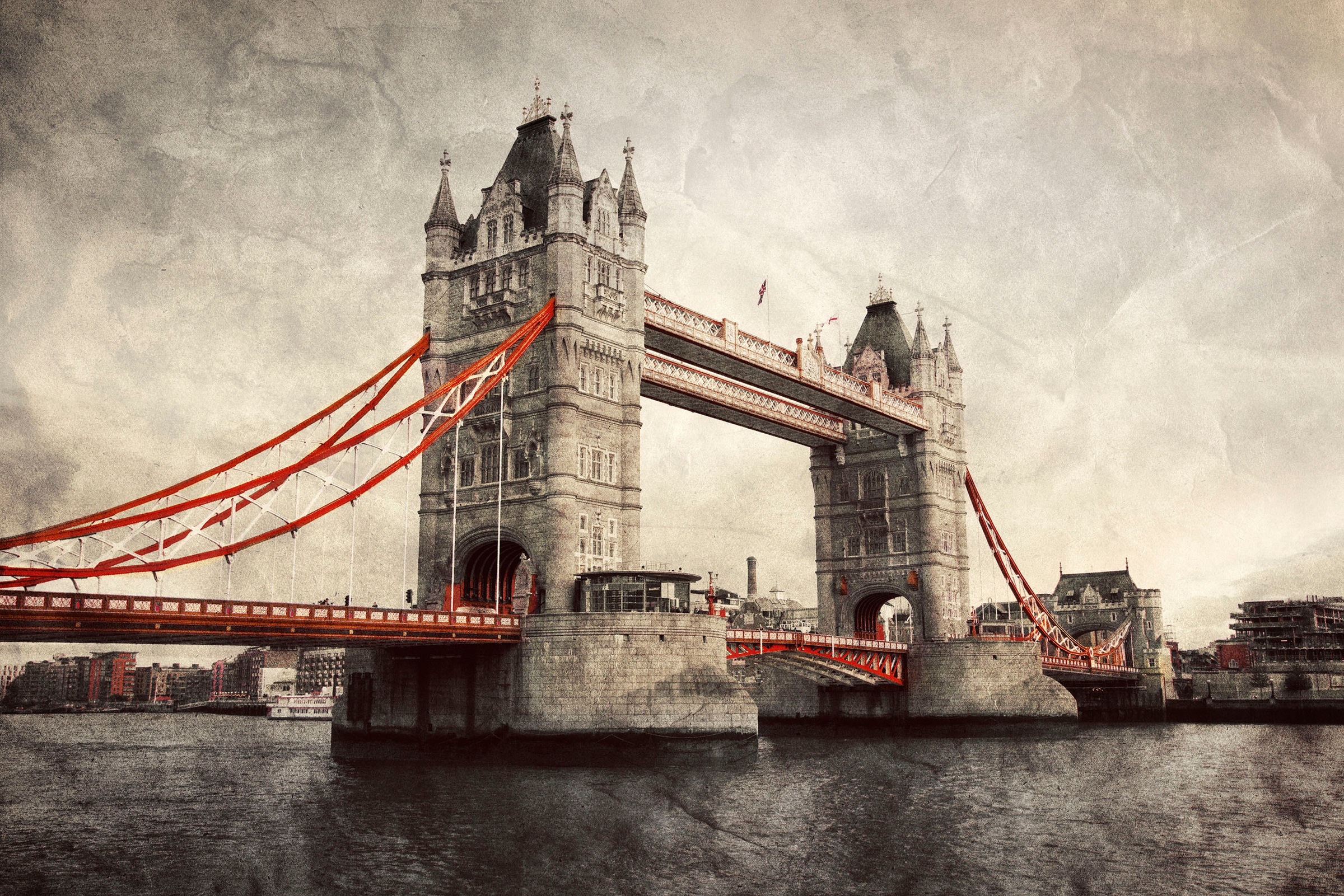 queence Leinwandbild »Tower Bridge«, London-Schwarz-Weiß-Kunst-Modern-Brücken-Rain-Städte-Großbritannien, Premium-Leinwandstoff, Handarbeit aus Deutschland