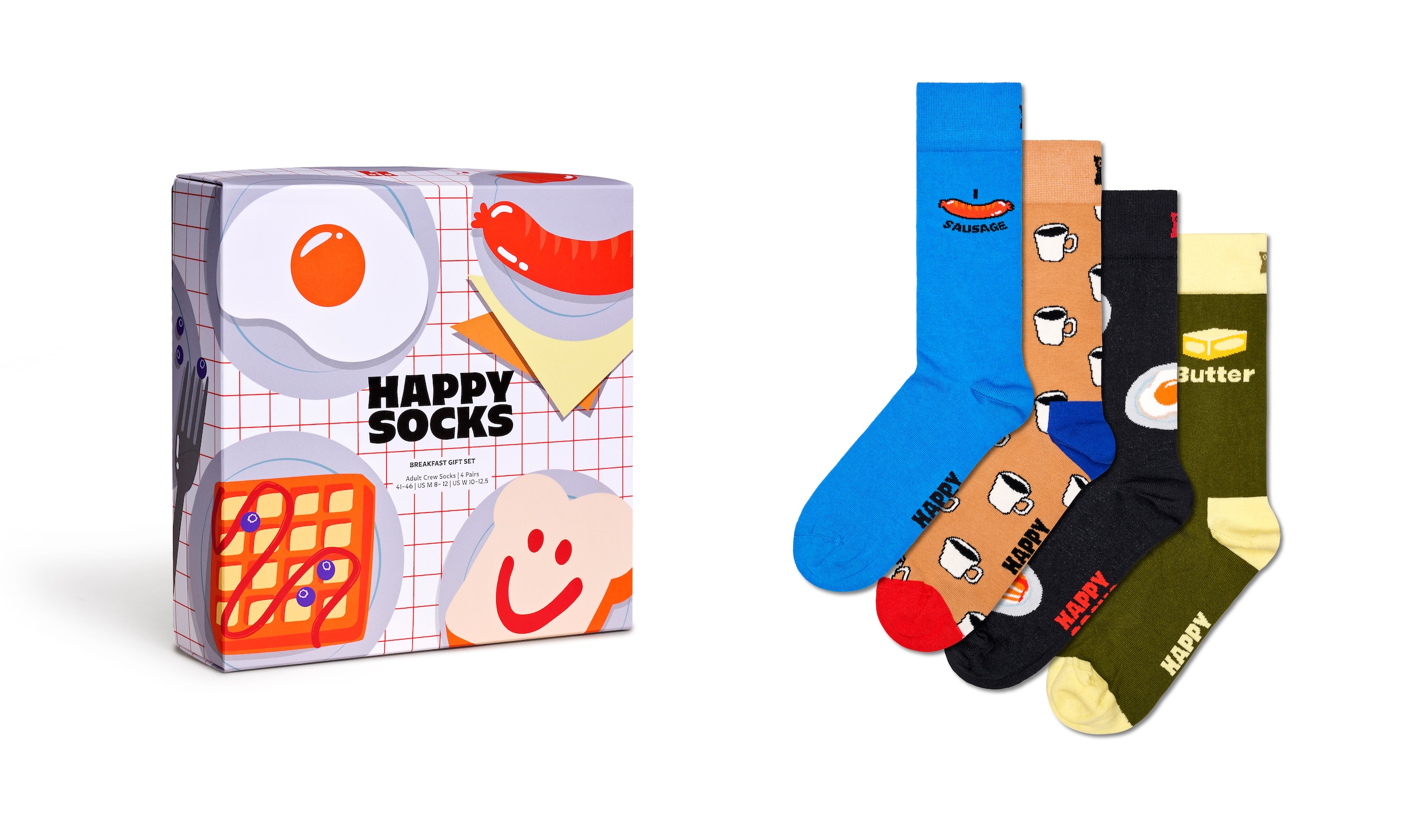 Happy Socks Langsocken, (Box, 4er-Pack), mit lustigen Frühstücksmotiven