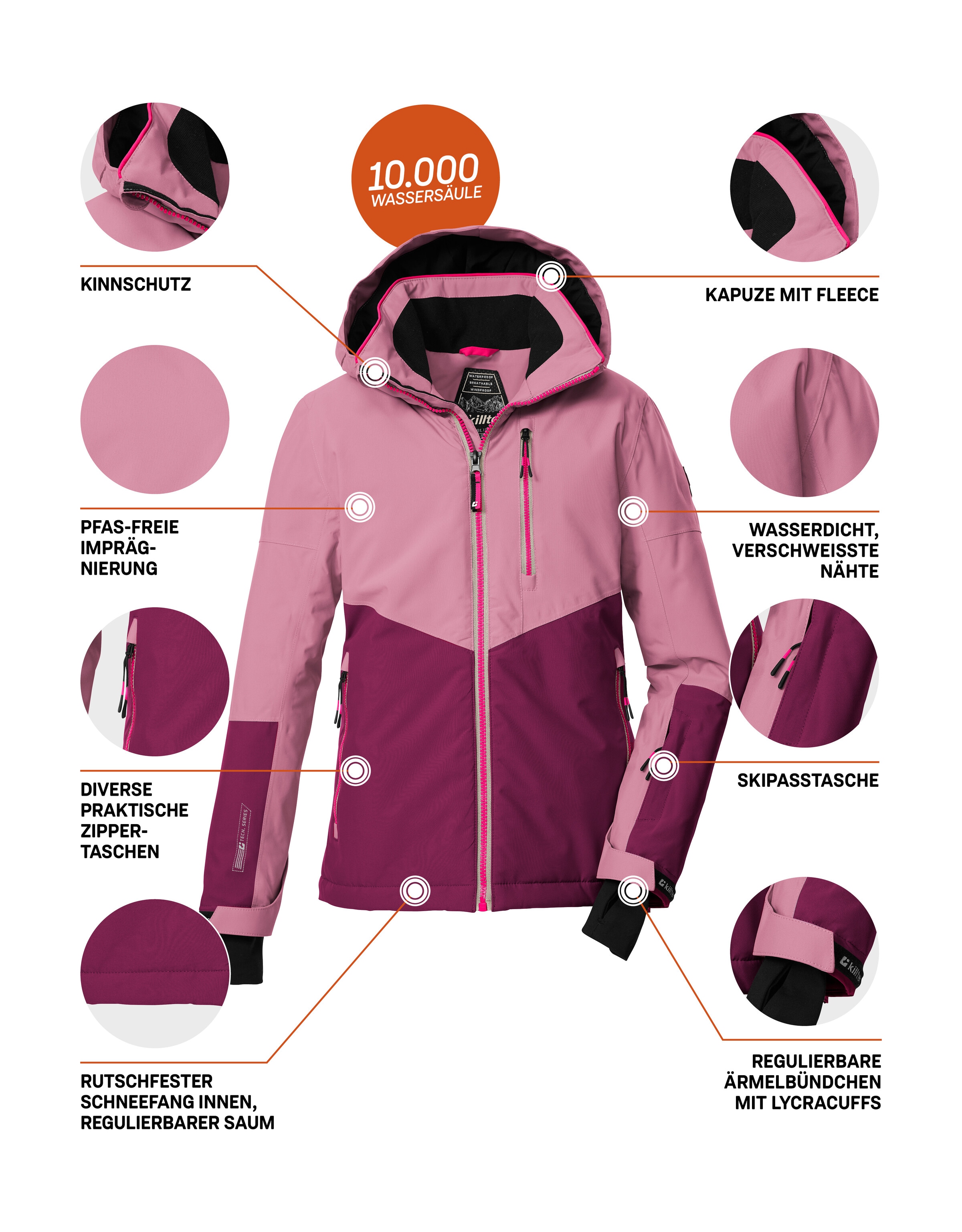 Killtec Skijacke »KSW 207 GRLS SKI JCKT«, Wasserdichte, atmungsaktive Kinderjacke mit reflektierenden Details