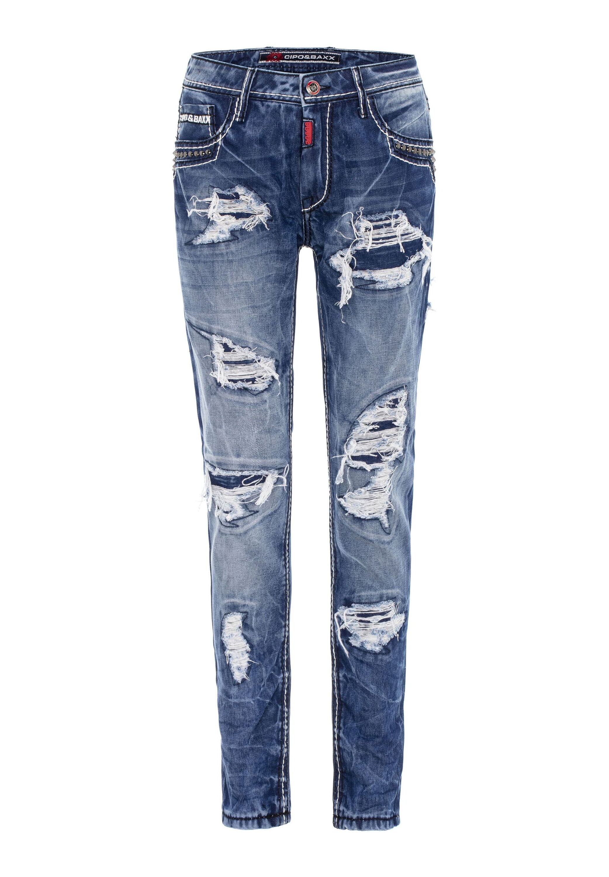Cipo & Baxx Straight-Jeans "Cipo & Baxx Jeans DENIM" bequeme Jeans im angesagten Destroyed-Look, CD644