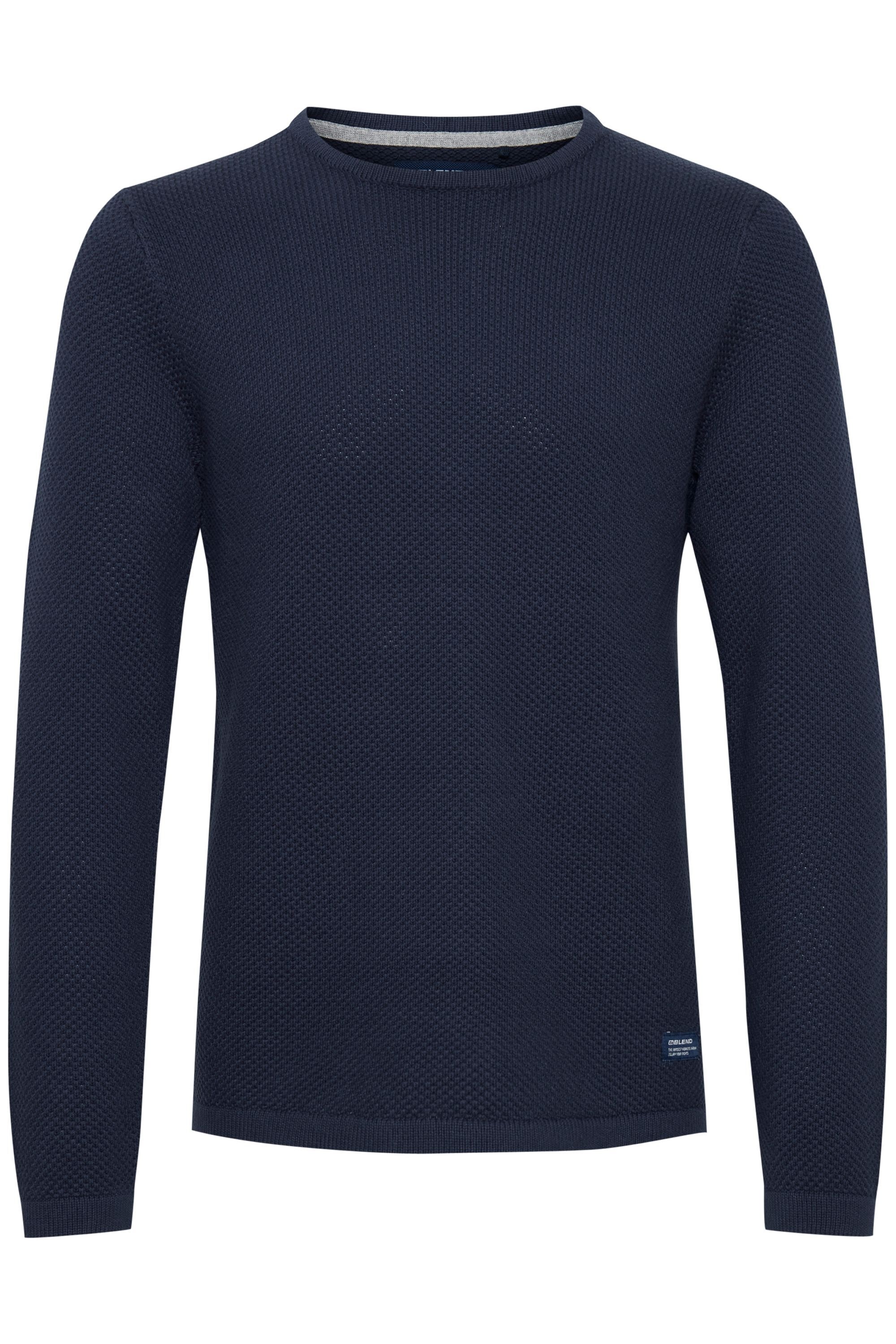 Strickpullover BLEND "BHAlfons", Herren, Gr. XL, marineblaus, Grobstrick, 100% Baumwolle, unifarben, regular fit normal, Rundhals, eingesetzt, Pullover Strickpullover, Stilvoller Grobstrick-Pullover mit Rundhalsausschnitt
