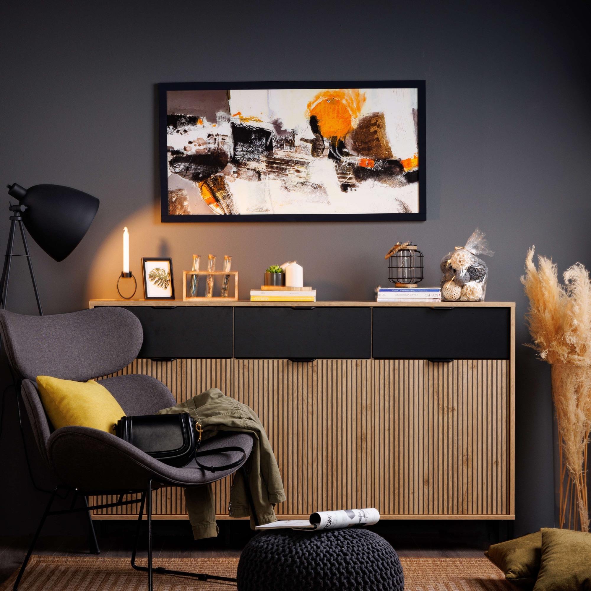 Home affaire Kommode »Mayenne Sideboard, Schubladenschrank, Kommode, Anrichte, Breite 157cm«, Wohnzimmermöbel, Schlafzimmermöbel, mit Drehtüren und drei Schubladen