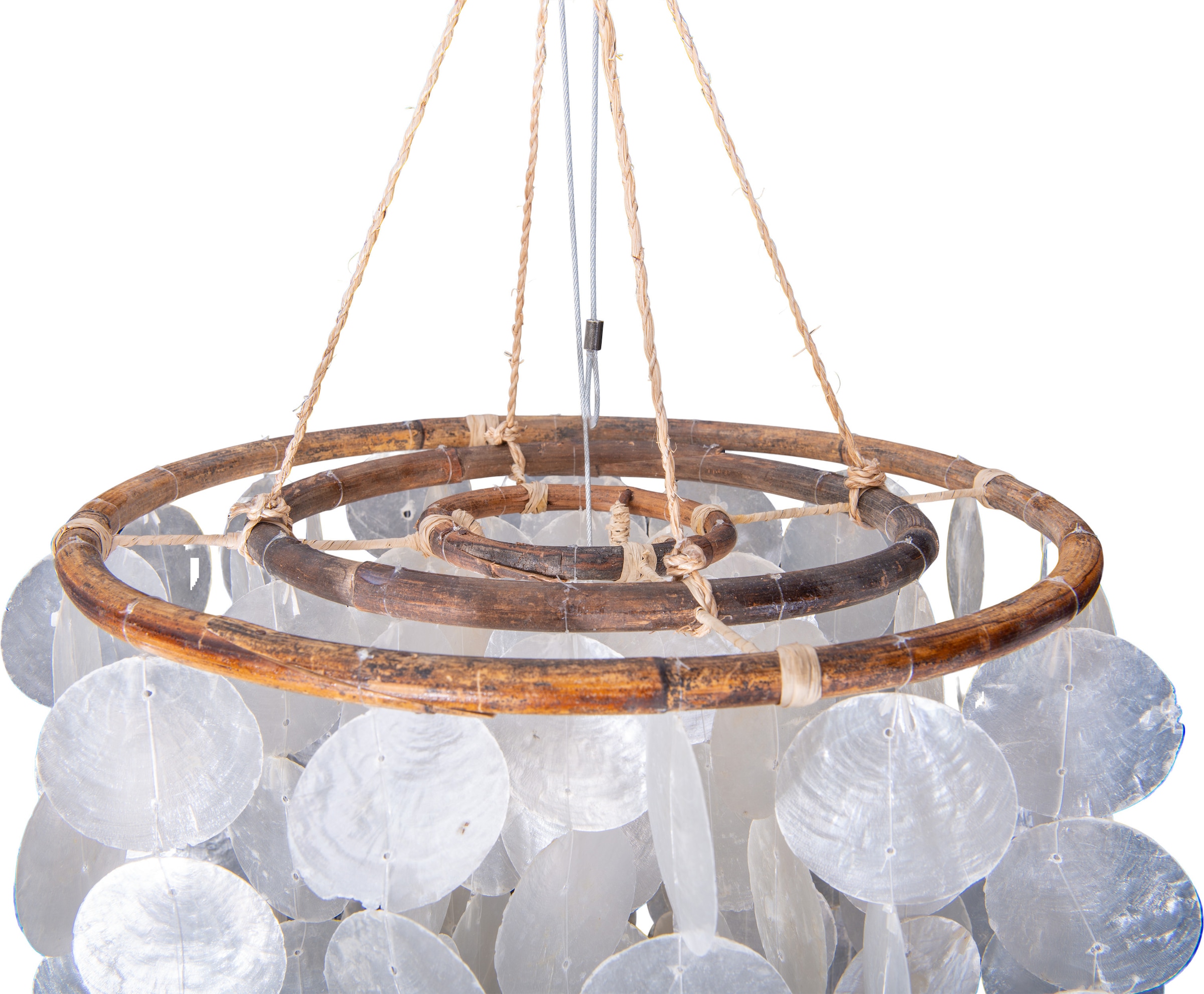 näve Pendelleuchte »Capiz« E27 1 Stk. aus dünnen weißen Muschelplättchen, Holzaufhängung, 3x E27 exkl.