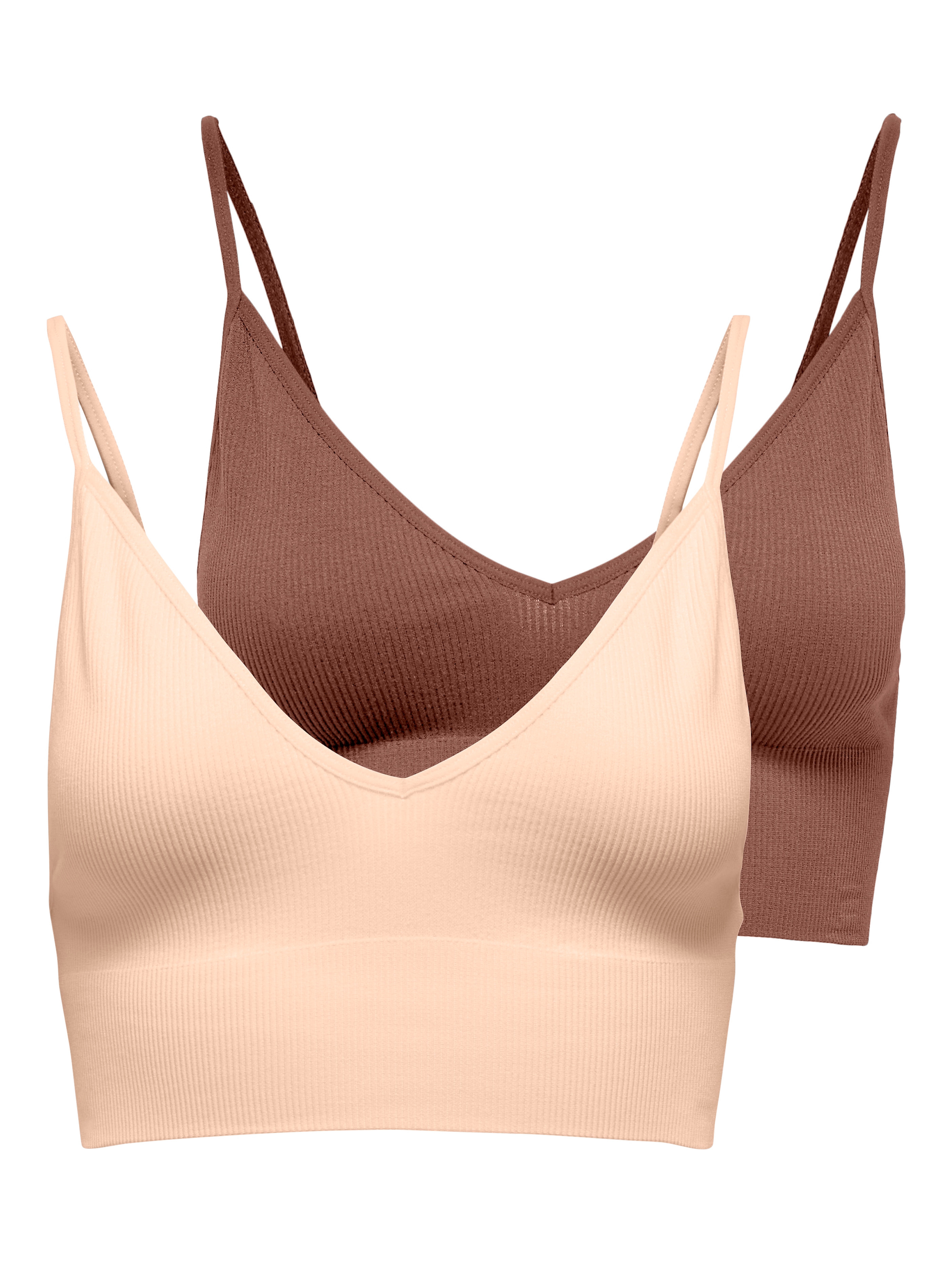 ONLY Bustier "ONLVICKY – BH-Tops mit geripptem Detail im 2er-Pack" Packung, 2 figurbetont, modisch, Materialmix, Jersey, Spaghettiträger