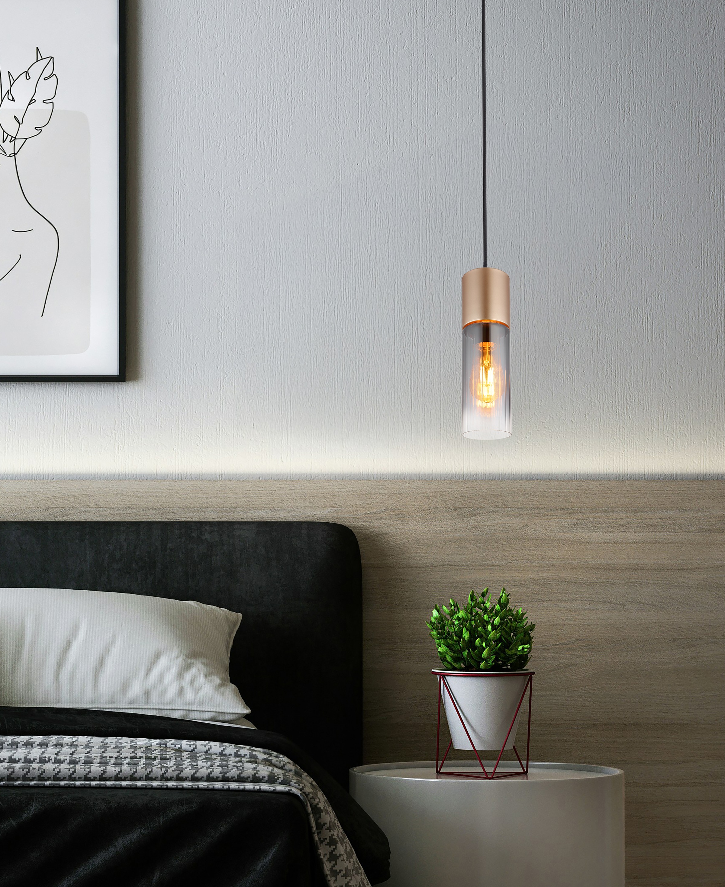 GLOBO LIGHTING Hängeleuchte »ANNIKA« E27 1 Stk. Hängeleuchte Cappuccino, Rauchglas Rillen, höhenkürzbar, E27