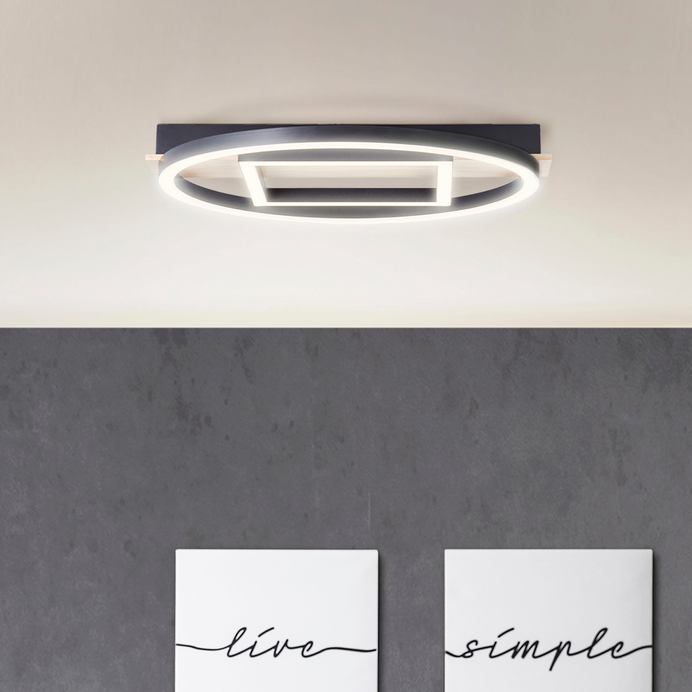my home LED Deckenleuchte »Lysann«, 39 x 37 cm, 24 W, 2500 lm, 3000 K, Holz/ Metall, braun/schwarz | BAUR | Deckenlampen