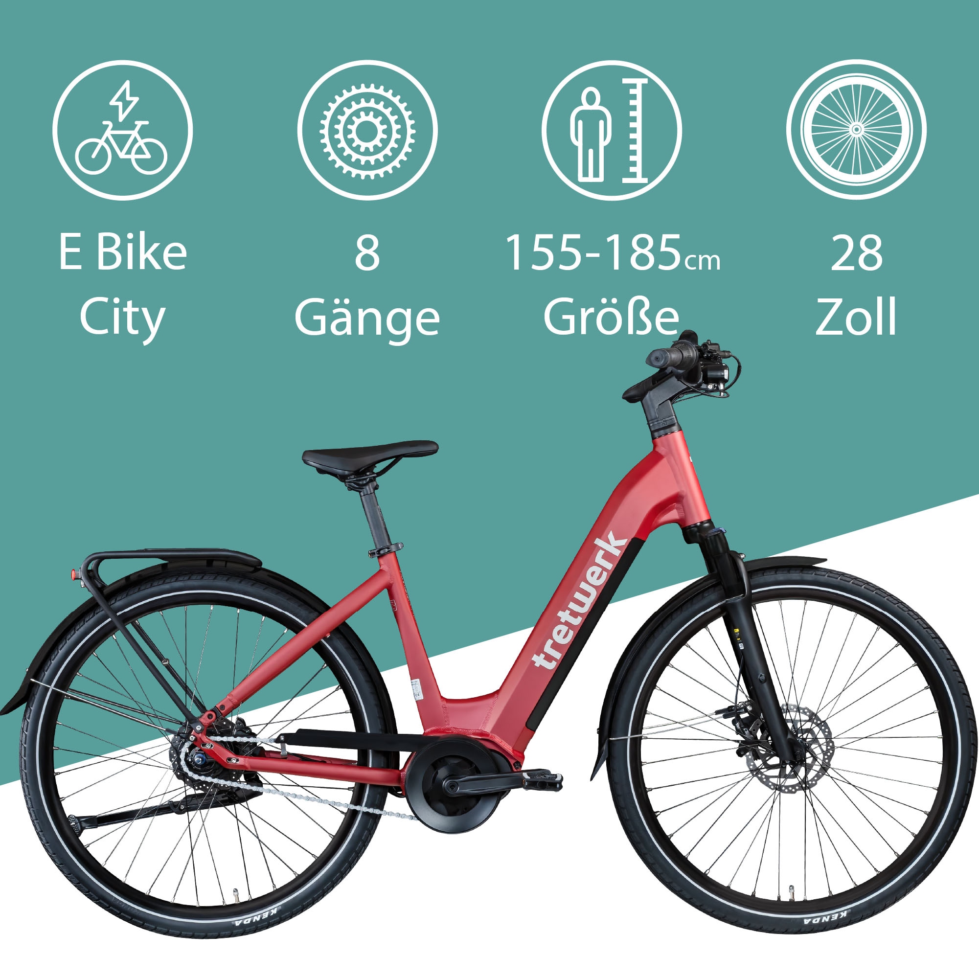 Tretwerk E-Bike »Amber Nexus«, 8 Gang, Mittelmotor 250 W, Tretwerk Amber Nexus E Bike Damen 28 Zoll Elektrofahrrad 155 - 185cm