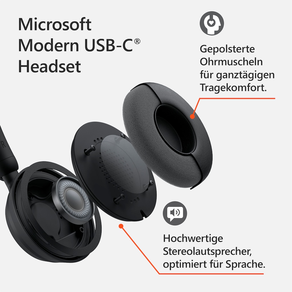 Microsoft On-Ear-Kopfhörer »Modern USB-C Headset«, Noise-Cancelling-integrierte Steuerung für Anrufe und Musik