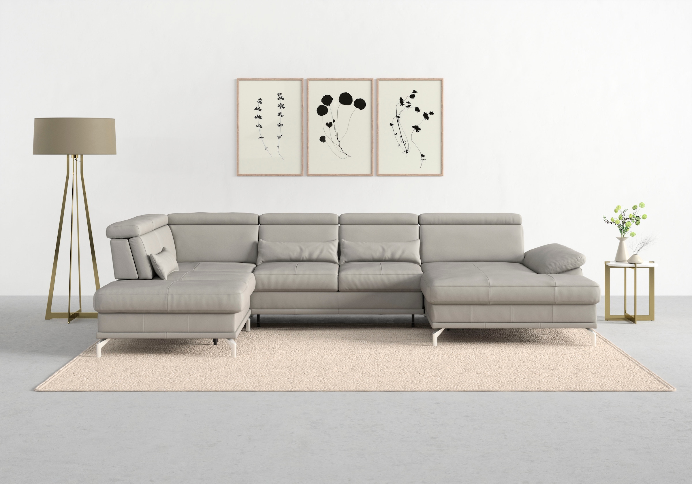 sit&more Wohnlandschaft "Cabrio U-Form, B: 359 cm, mit Sitztiefen-, Arm- & Kopfteilverstellung" 3 Nierenkissen, Federkern, optional Schlaffunktion und Stauraum