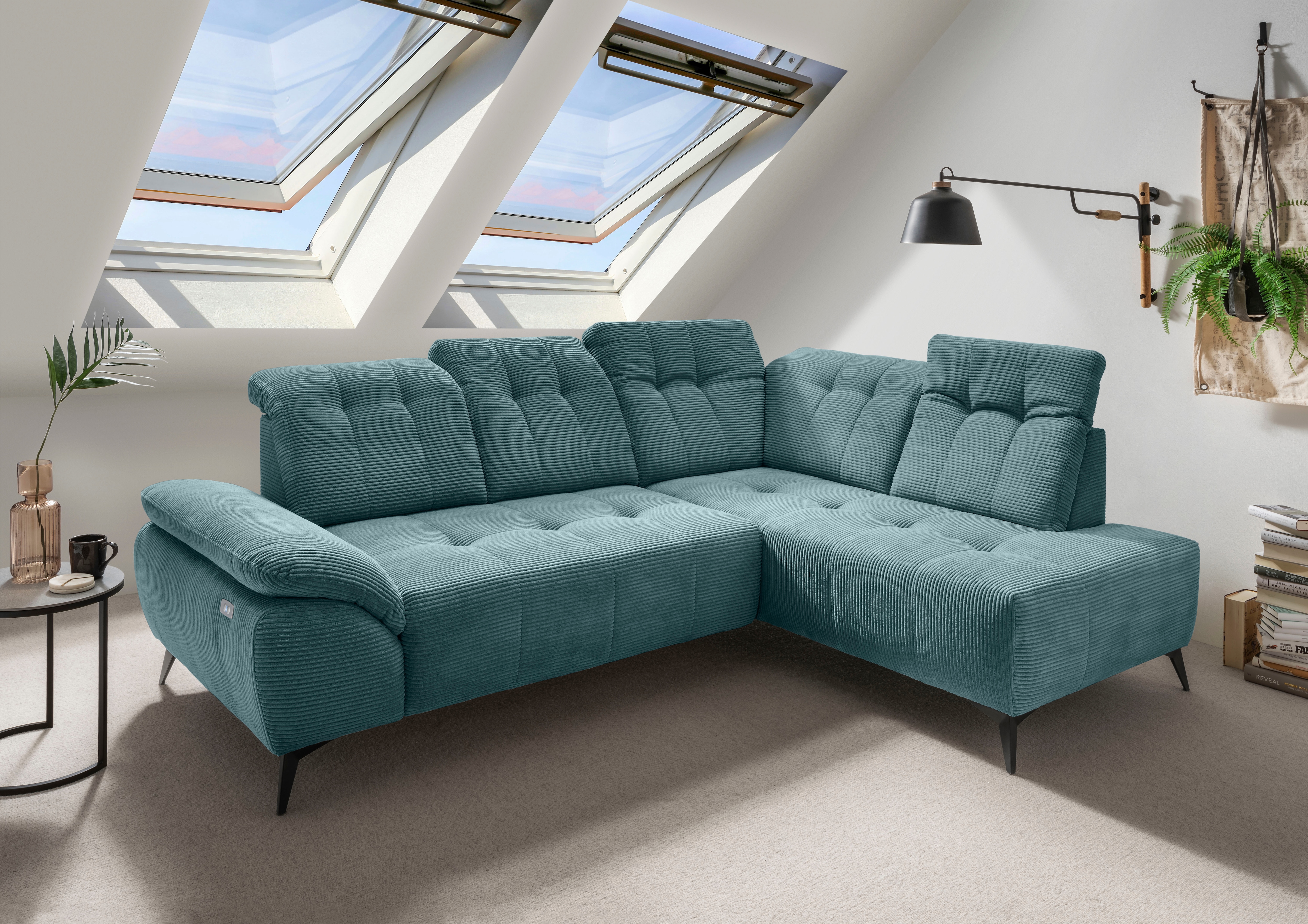 Home affaire Ecksofa "Fiore modern, bequeme Armlehne, tolle Detailverarbeitung, L-Form" elektrischer Sitzvorschub und Kopfstützen höhenverstellbar
