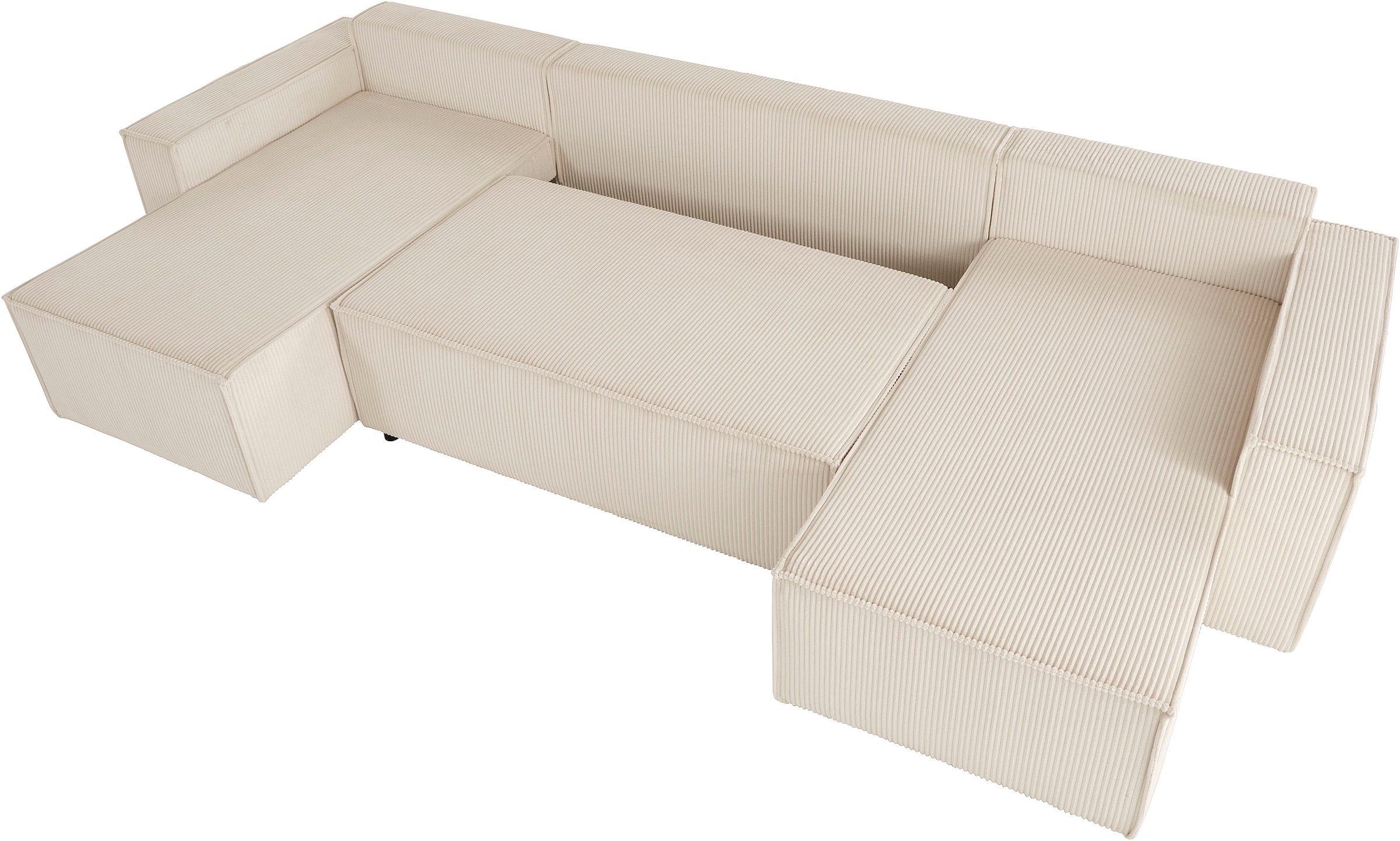 OTTO home Wohnlandschaft »Cassi, 311 cm, U-Form, Schlafsofa, Dauerschläfer, Boxspringfederung«, Schlaffunktion (133/270cm), Bettkasten, Seitentaschen, Cord-Bezug