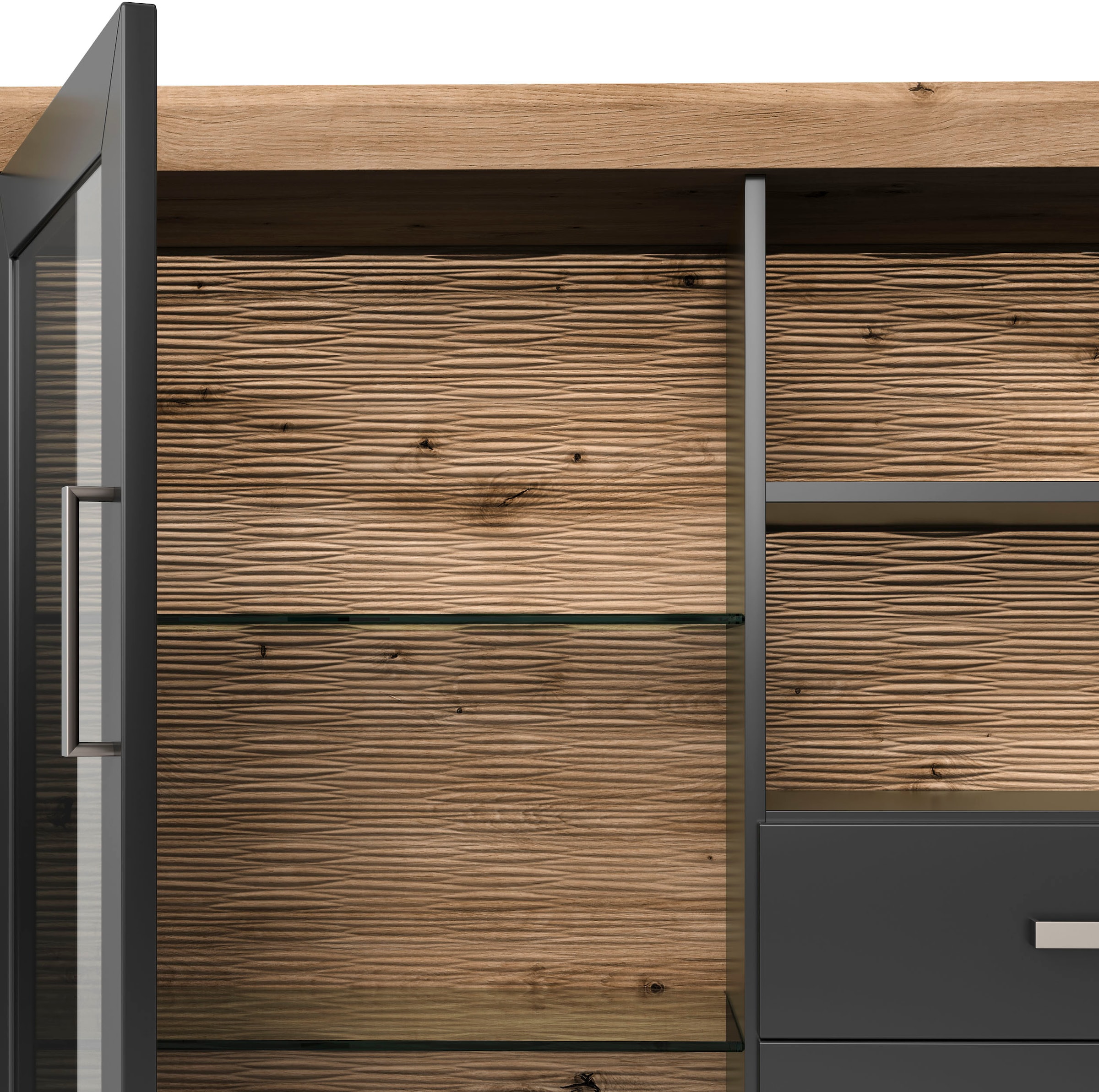 set one by Musterring Highboard »York«, Typ 56, mit Glastüren, Beleuchtung optional, B 184 cm