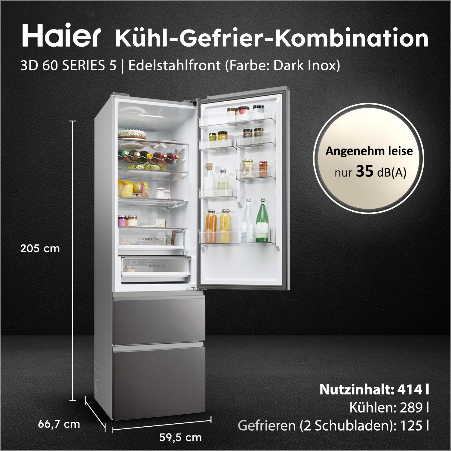 Haier Kühl-/Gefrierkombination 3D 60 SERIES 5 "HTW5620CNMP" 205 cm hoch 59, günstig online kaufen