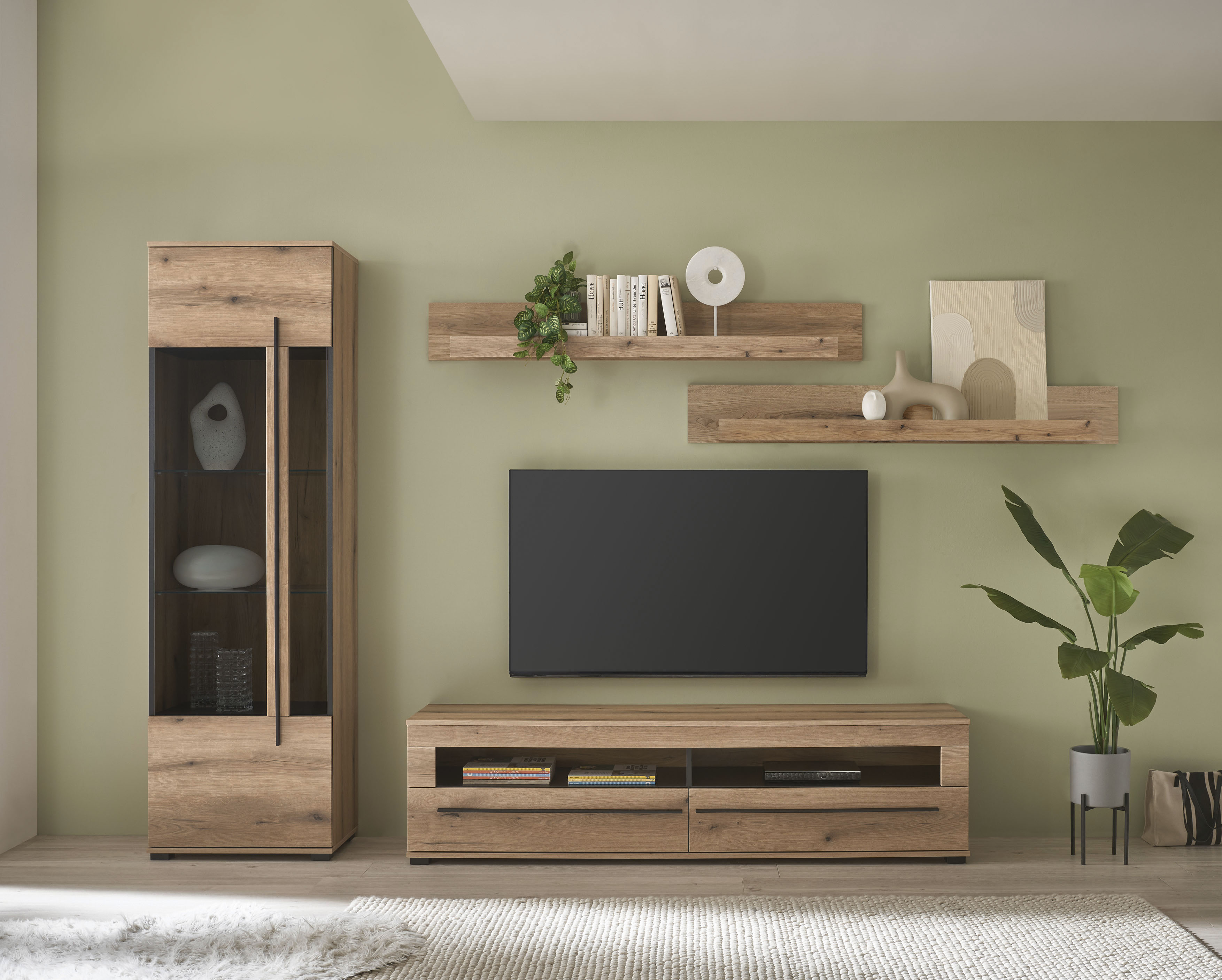 Home affaire Wohnwand "Cantara, Anbauwand, Wohnzimmer-Set, in Eiche Evoke, Weiß oder Kaschmir" Set