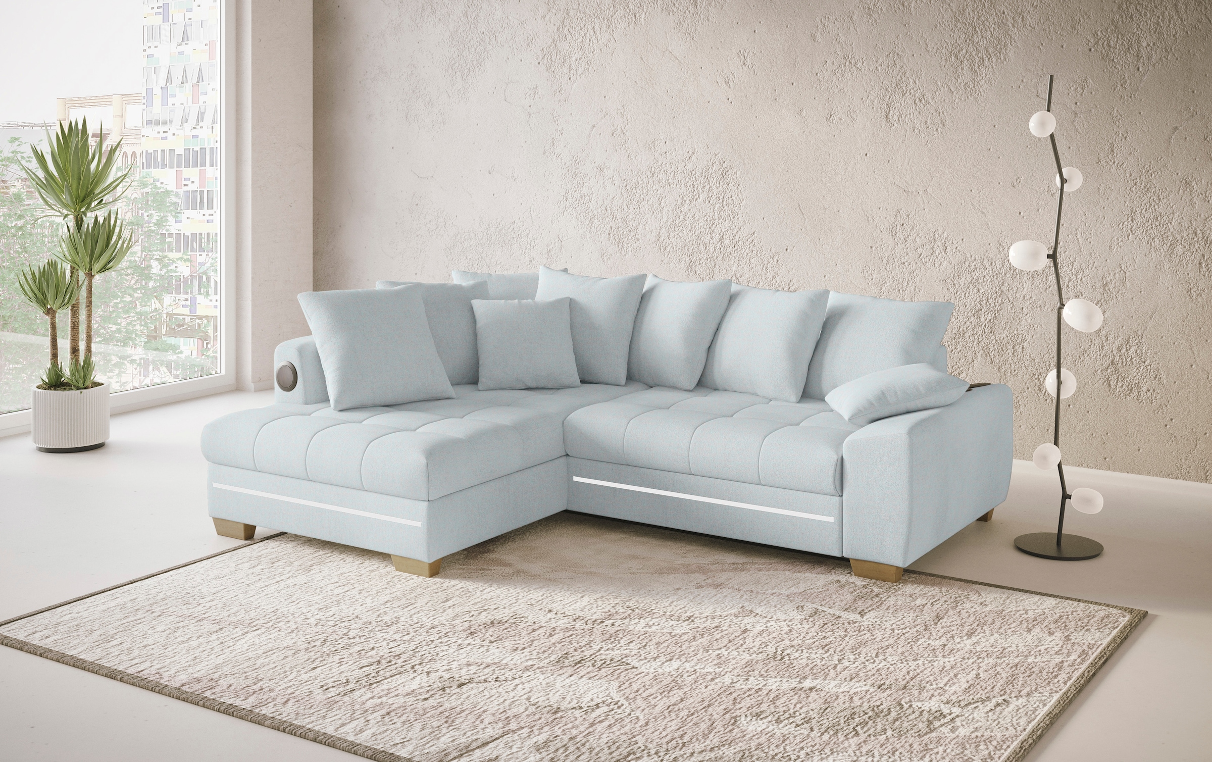 Mr. Couch Ecksofa »Nikita II, L-Form«, RGB-LED, Bluetooth-Soundsystem, wahlweise mit Bett, Bettkasten