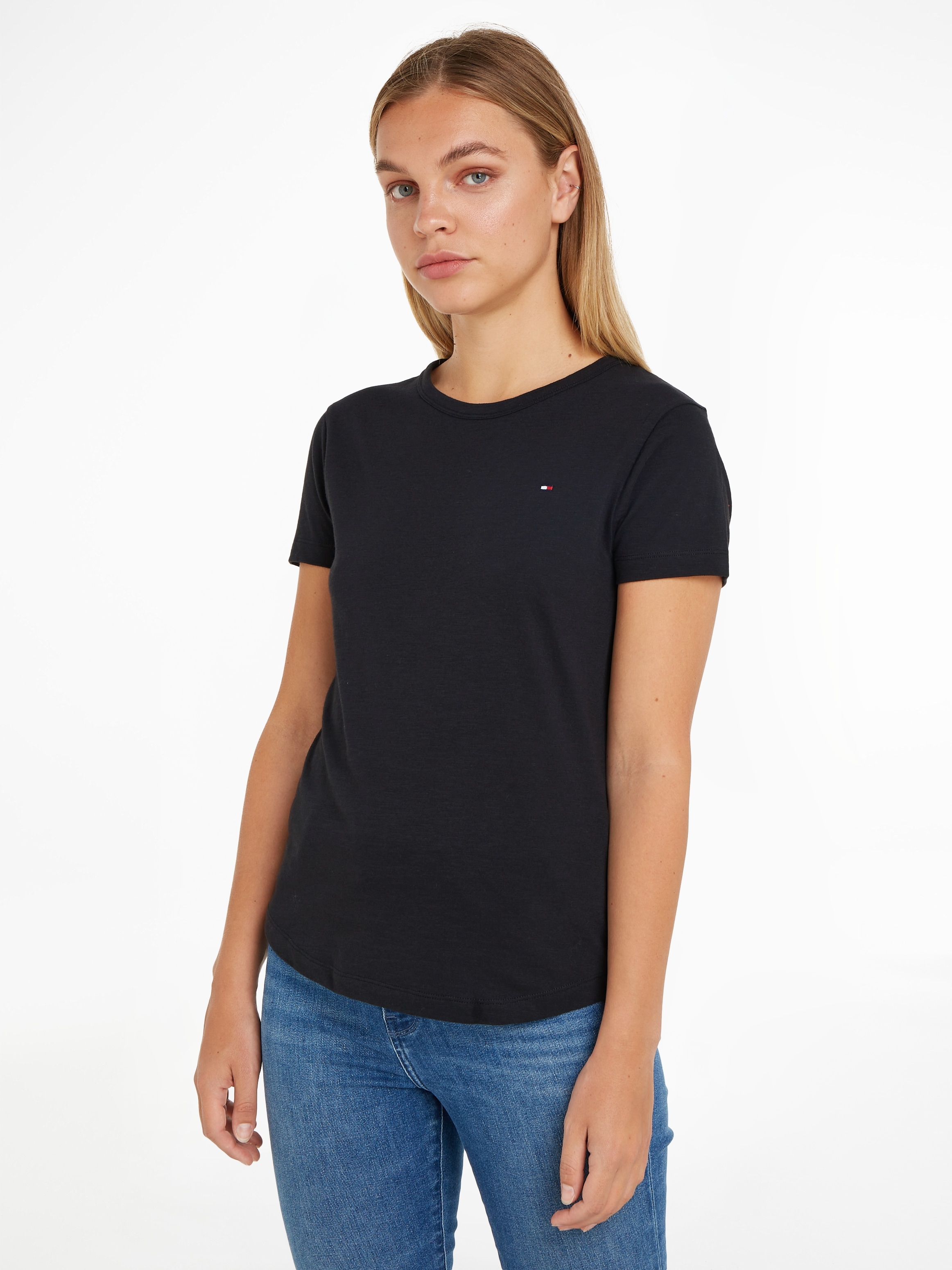 Tommy Hilfiger Rundhalsshirt "1985 SLIM SLUB C-NK SS", mit Logostickerei günstig online kaufen