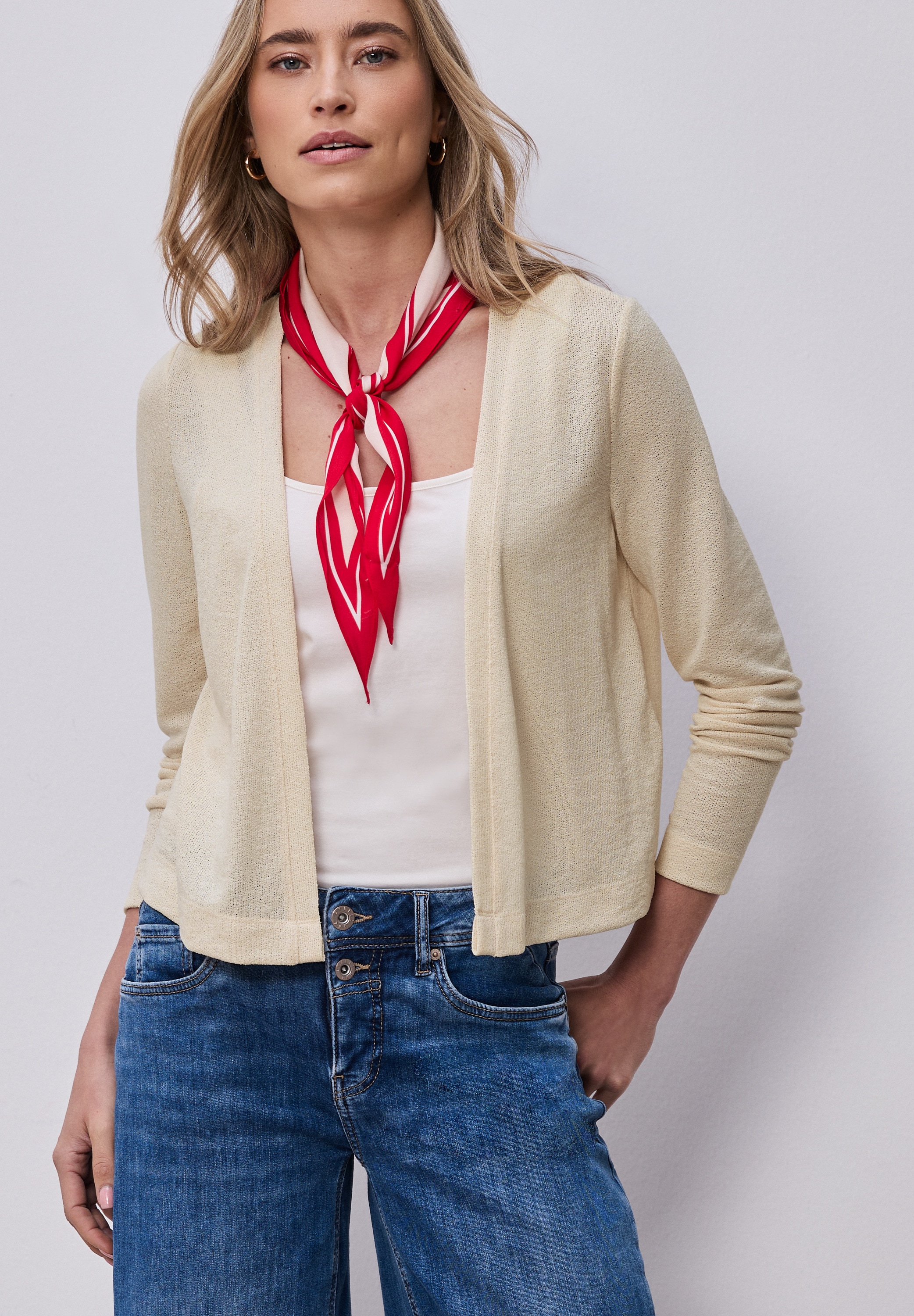 Cardigan STREET ONE, Herren, Gr. 42, smoke beige, Stoff, 60% Viskose, 40% Polyester, unifarben, normal normal, ohne Ausschnitt, abgesteppt, Strickjacken, Feinstrick 4