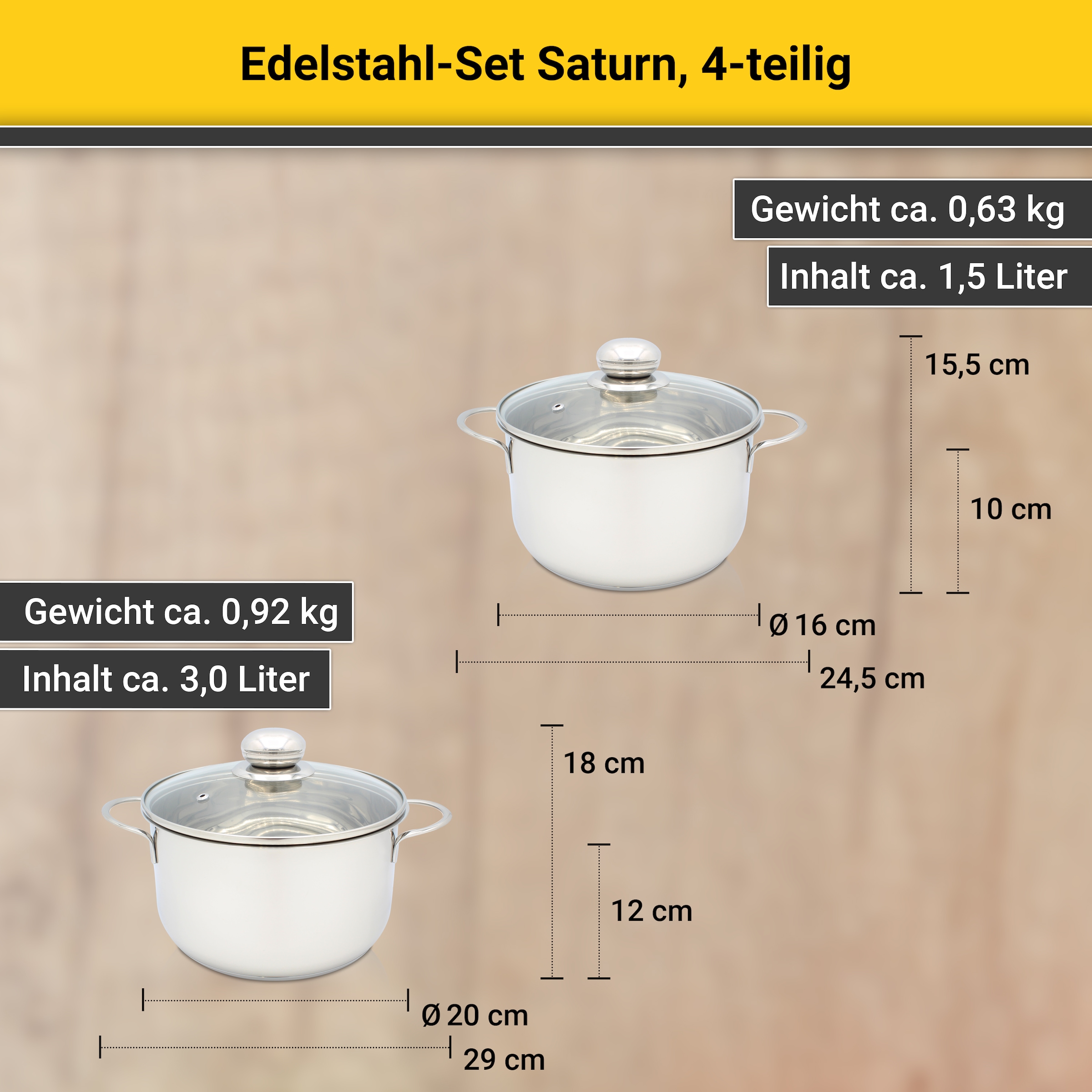 Krüger Topf-Set »Saturn«, Edelstahl, (Set, 7 tlg.), für Induktions-Kochfelder geeignet