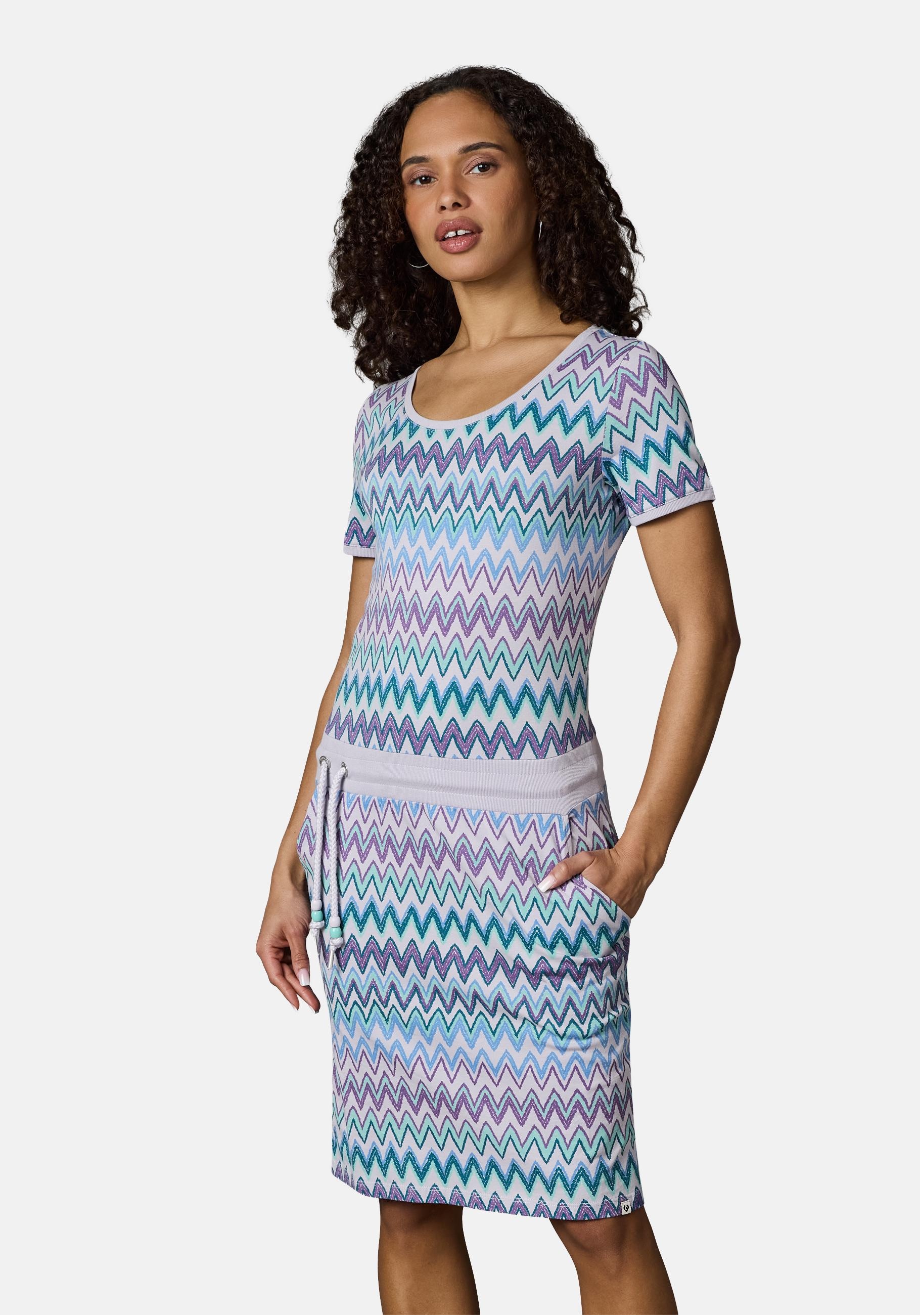 Ragwear Minikleid "Baomi Print YOUMODO" Außentaschen Eingrifftaschen Gemustertes kurzes Sommerkleid mit Taillenkordel