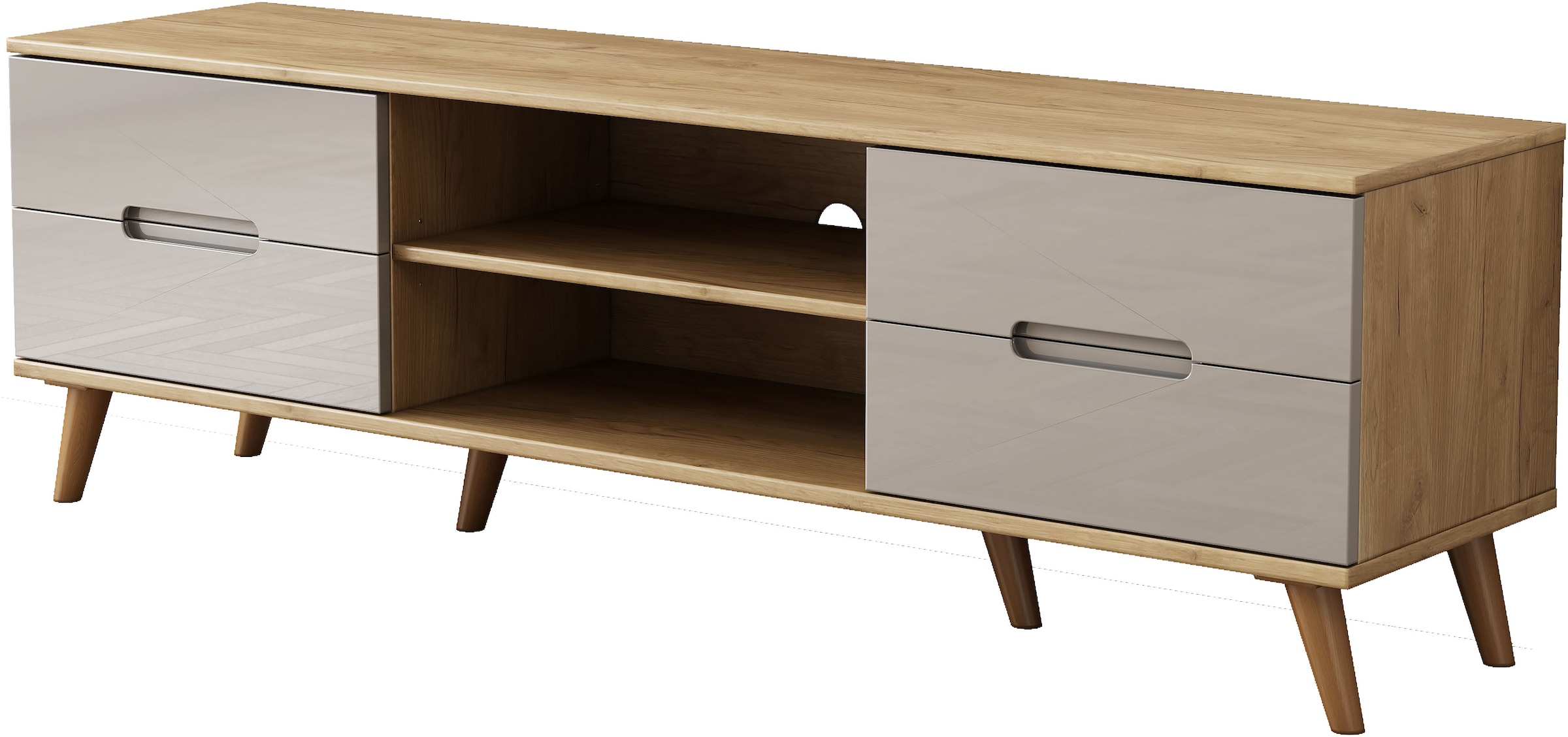 OTTO home TV-Board »Lund« glänzende Fronten, Kabeldurchführung, helles Holzdekor, Breite 160 cm