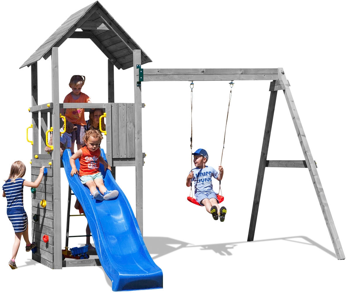 FUNGOO Spielturm »CAROL 2 GREY«, mit Schaukel & Rutsche, Kletterwand