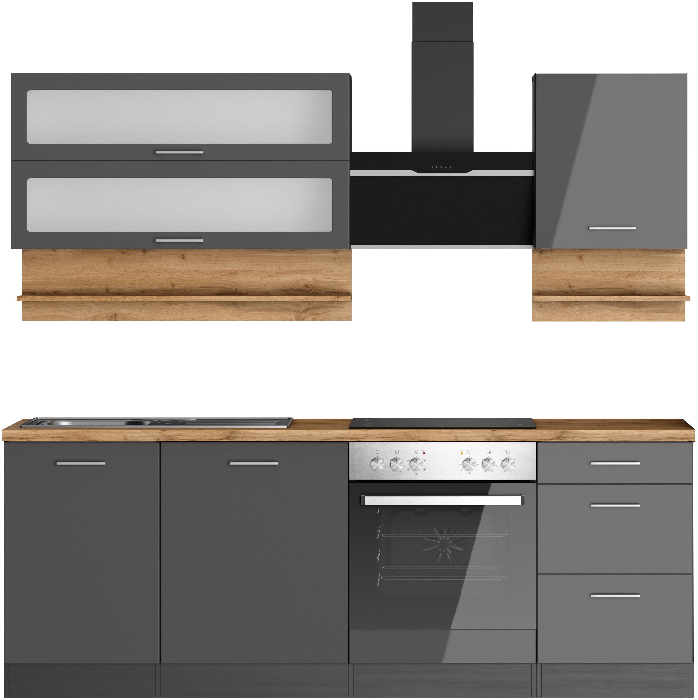 KOCHSTATION Küchenzeile "KS-Milan", 220 cm breit, robuste Metallauszüge, vi günstig online kaufen